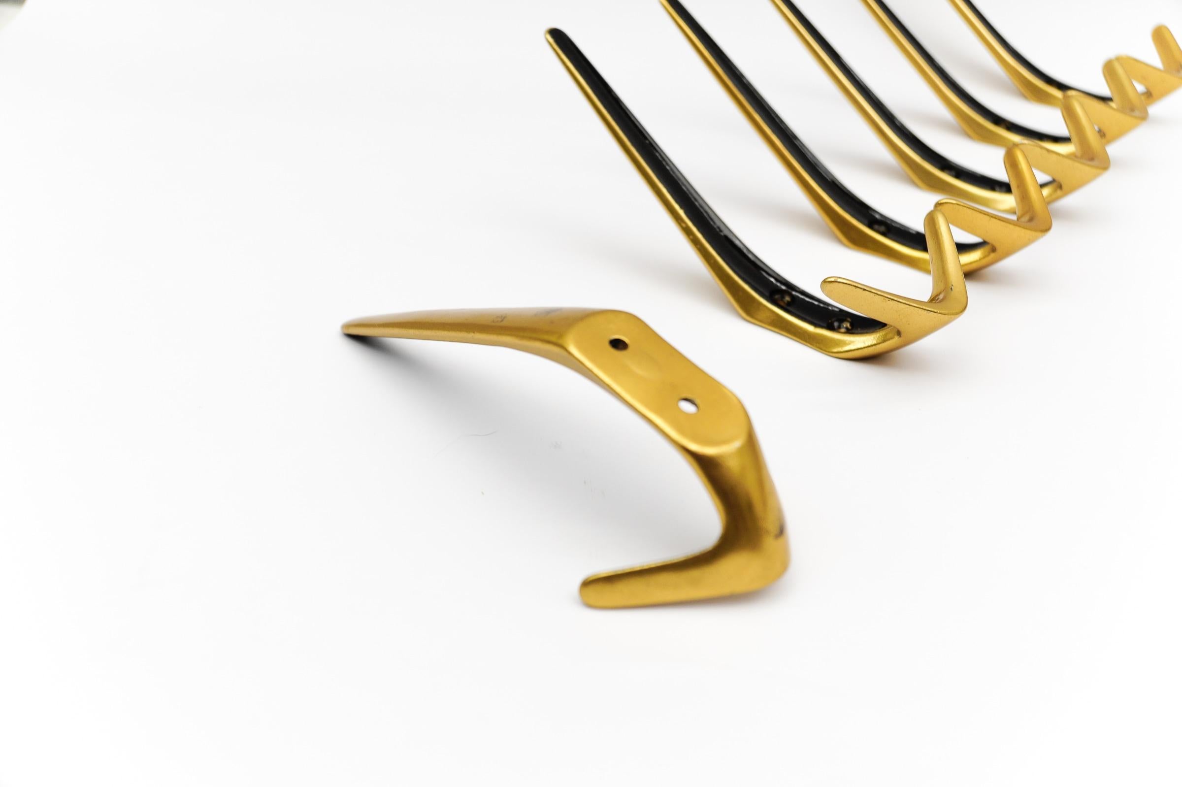 Set of 6 Mid-Century Modern Brass Wall Hooks, Austria, 1960s For Sale 9