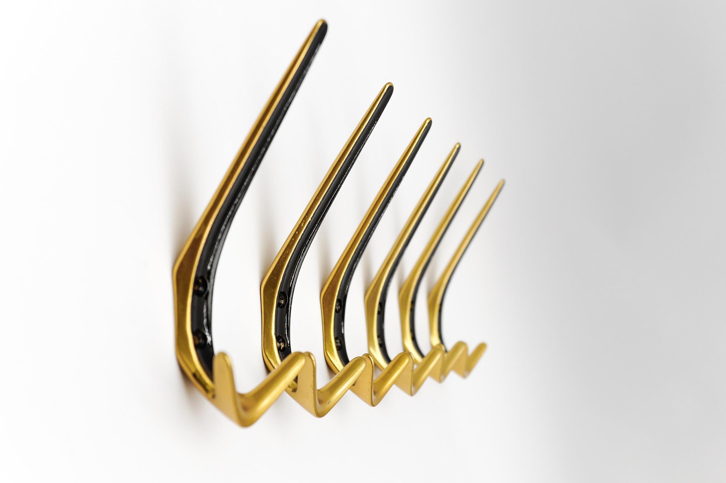 Set of 6 Mid-Century Modern Brass Wall Hooks, Austria, 1960s For Sale 3