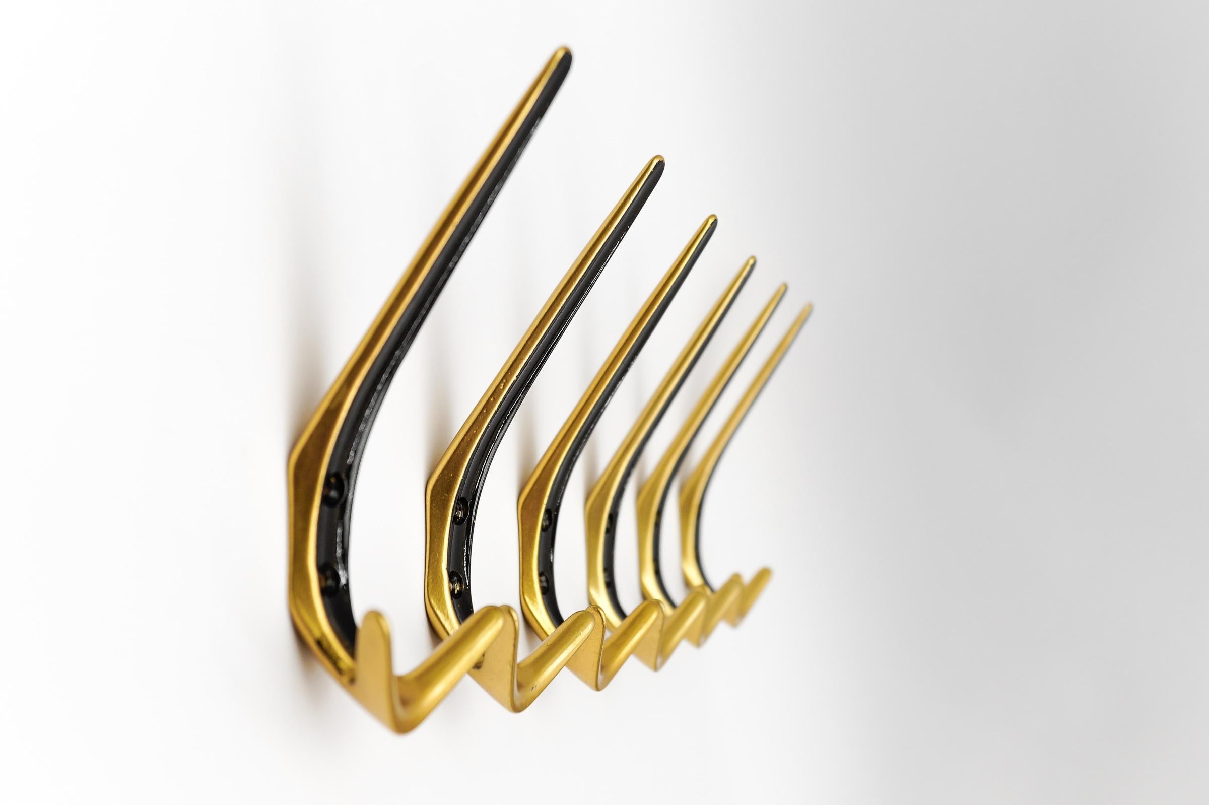 Set of 6 Mid-Century Modern Brass Wall Hooks, Austria, 1960s For Sale 4