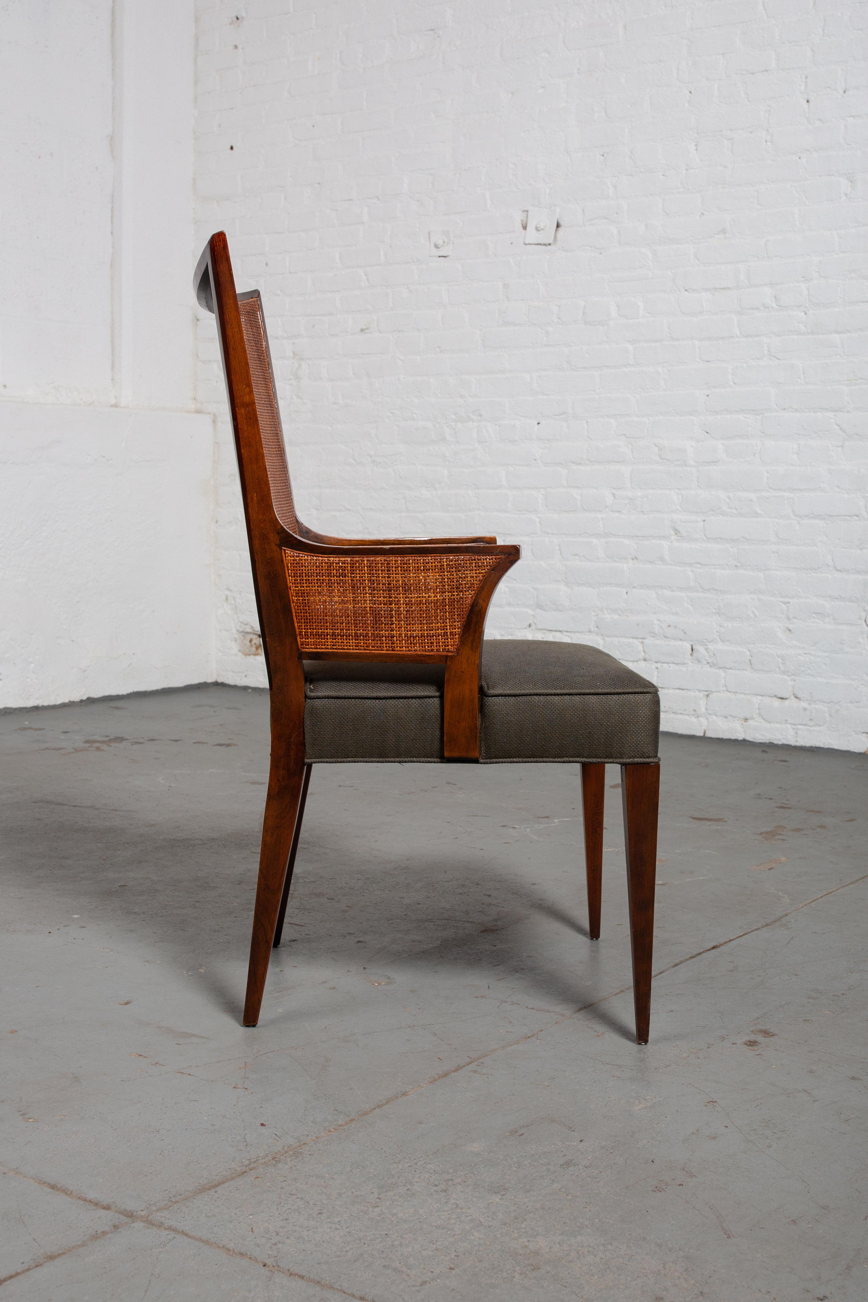 Mid-20th Century 6 Baker Mid-Century Modern Cane Back Dining Chairs Attributed to Harvey Probber