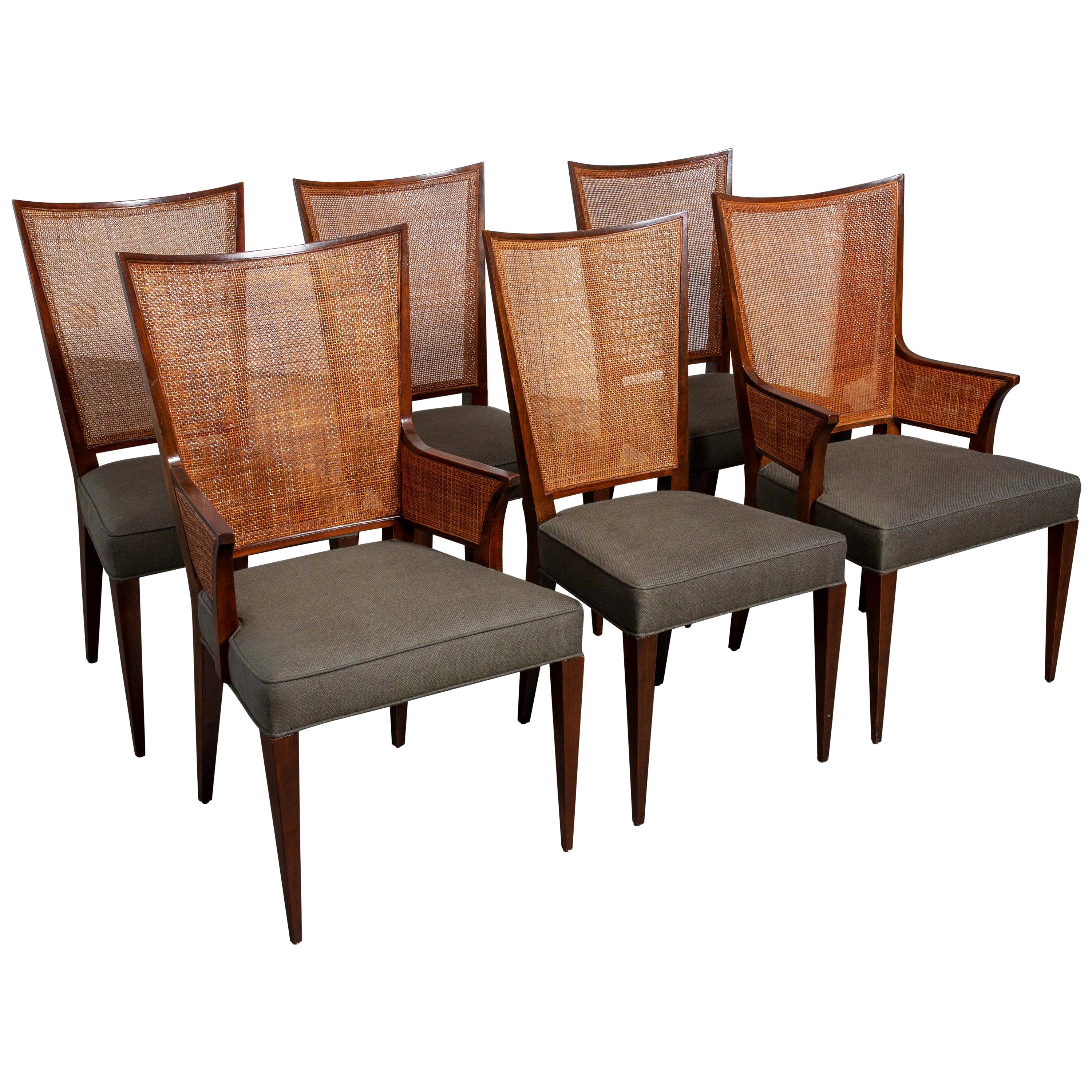 6 Baker Mid-Century Modern Cane Back Dining Chairs Attributed to Harvey Probber