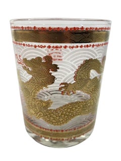 Set of 6 Mid Century Modern Cera Glassware "Golden Dragon" Rocks Glasses