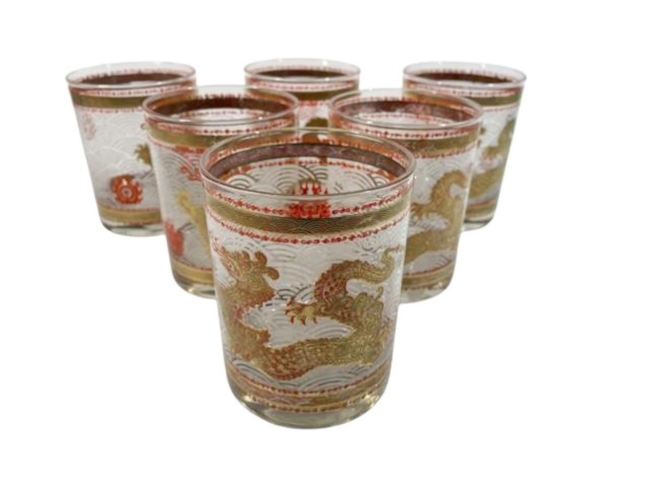 Set von 6 modernen Keramikgläsern aus der Mitte des Jahrhunderts „Goldener Drache“ Berggläsern im Zustand „Gut“ im Angebot in Nantucket, MA