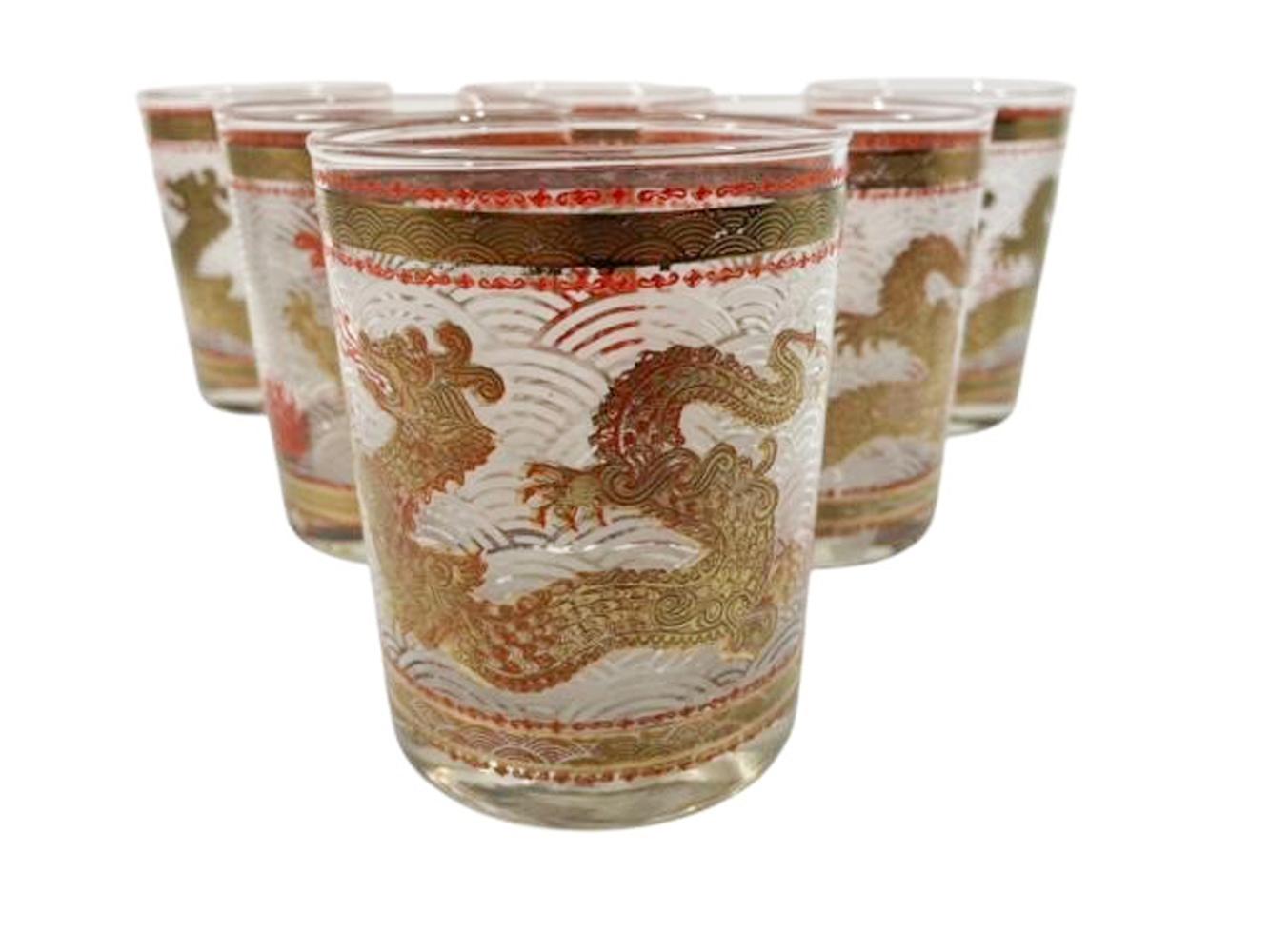 Set von 6 modernen Keramikgläsern aus der Mitte des Jahrhunderts „Goldener Drache“ Berggläsern (Glas) im Angebot
