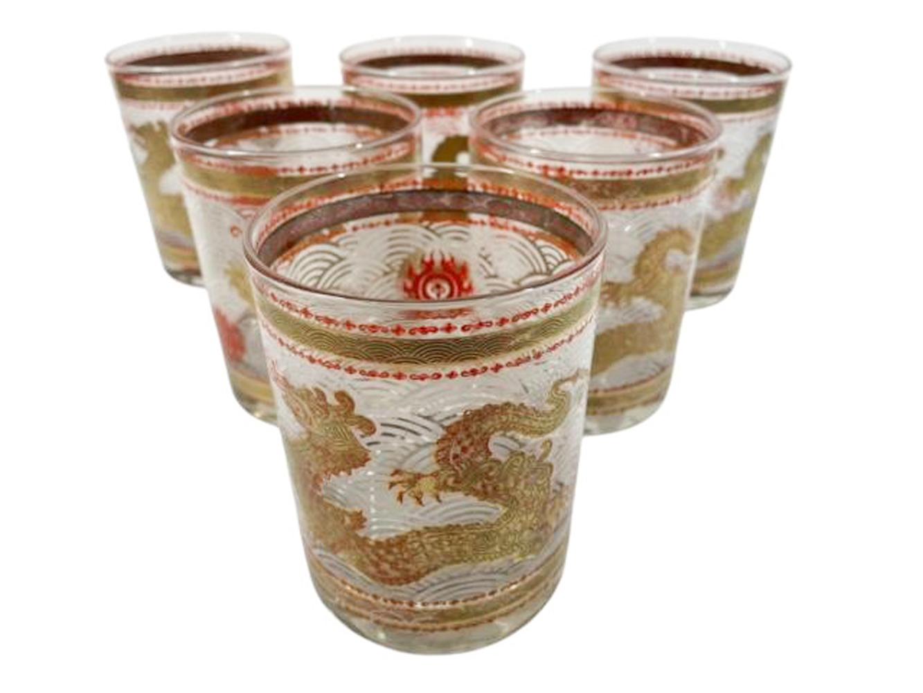 Set von 6 modernen Keramikgläsern aus der Mitte des Jahrhunderts „Goldener Drache“ Berggläsern im Angebot 1