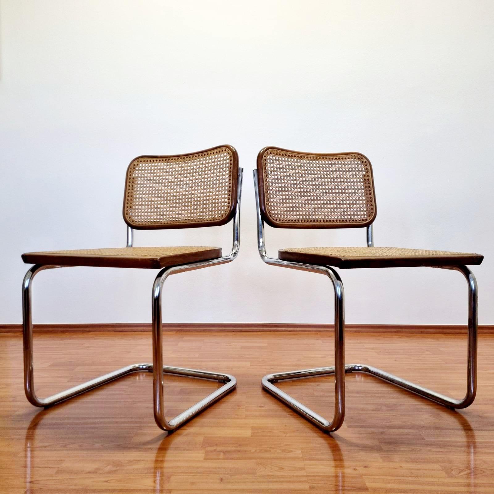 Steel Set of 6 Mid Century Modern Cesca Chairs Designed by Marcel Breuer, Italy 80s