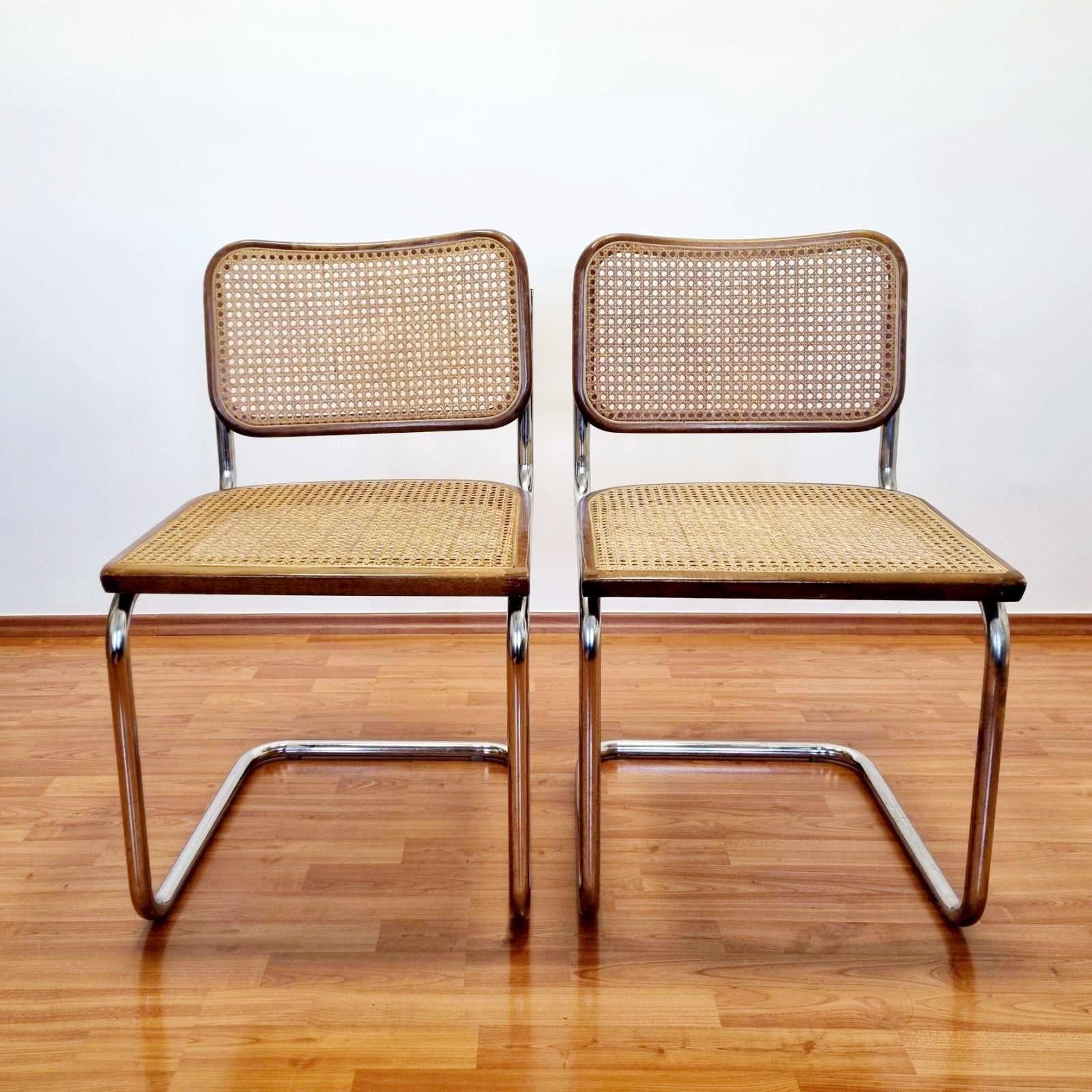 Bauhaus Set of 6 Mid Century Modern Cesca Chairs Designed by Marcel Breuer, Italy 80s