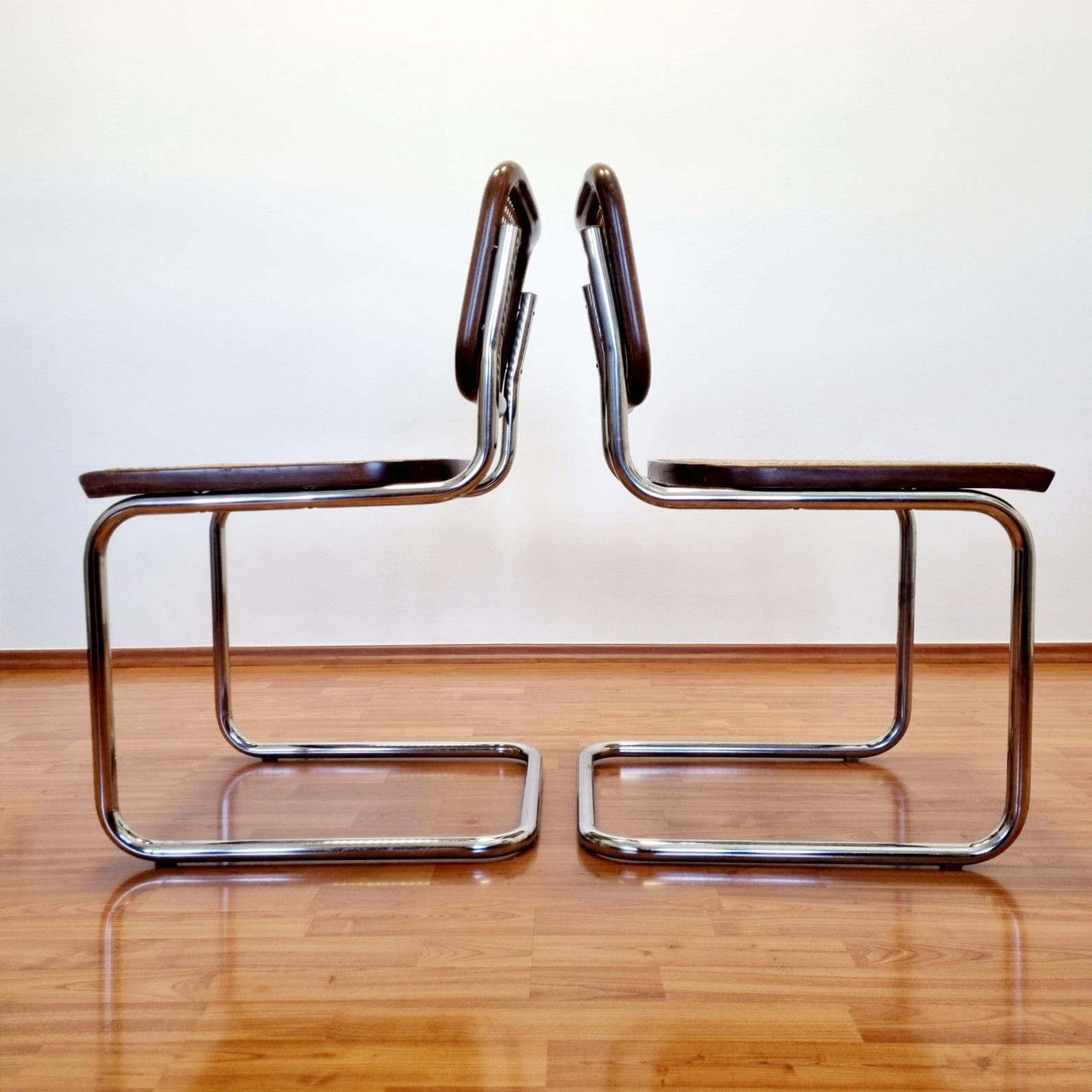 Early 20th Century Set of 6 Mid Century Modern Cesca Chairs Designed by Marcel Breuer, Italy 80s