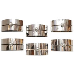 Set of 6 Mid-Century Modern Chrome Sconces or Flush Mounts, Sciolari Style 1970s Set of 6 Mid-Century Modern Chrome Sconces or Flush Mounts, Sciolari Style 1970s