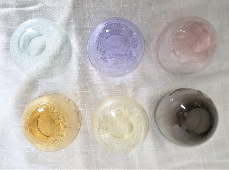 Set of 6 MidCentury Modern Colored Etched Crystal Moser Bar Glasses