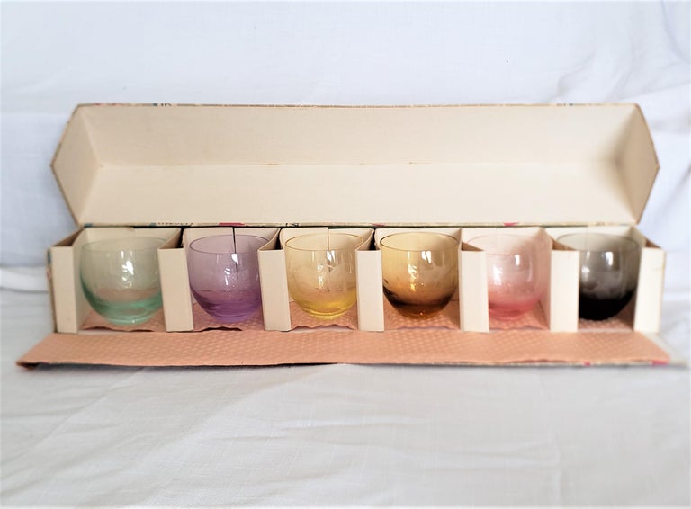 Set of 6 MidCentury Modern Colored Etched Crystal Moser Bar Glasses
