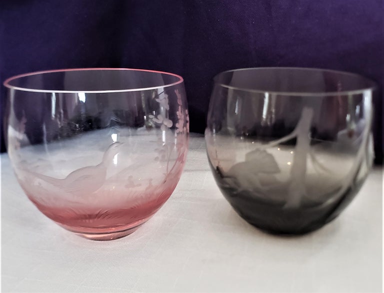 Set of 6 MidCentury Modern Colored Etched Crystal Moser Bar Glasses