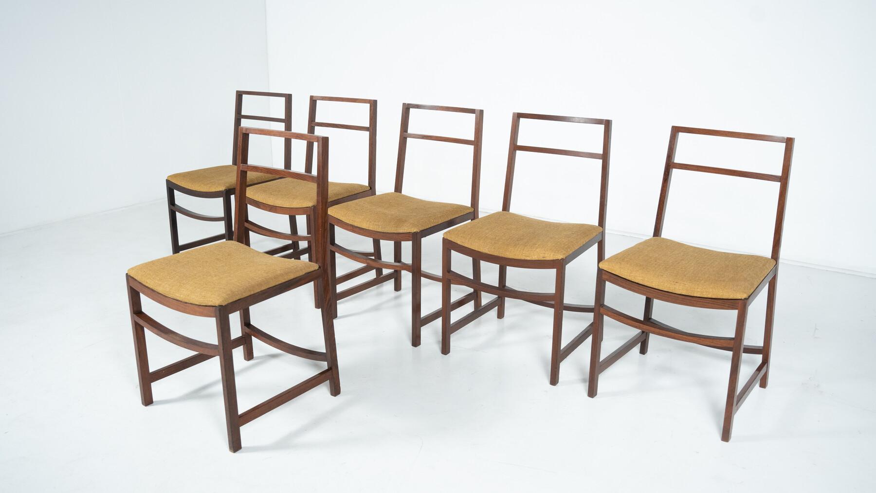 Juego de 6 sillas de comedor modernas de mediados de siglo de Renato Venturi para MIM, años 50 Moderno de mediados de siglo en venta