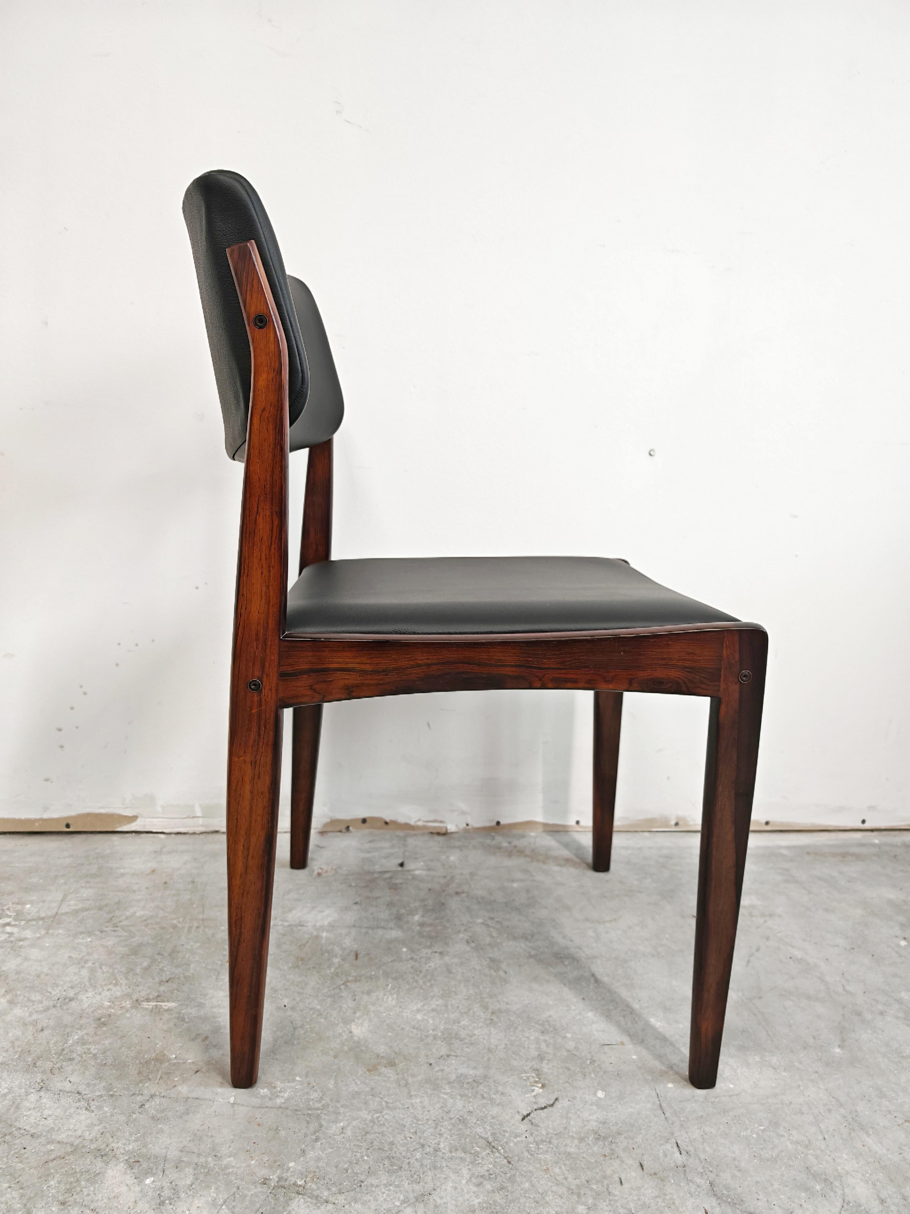 Juego de 6 sillas de comedor Mid Century Modern en palisandro y cuero by Bramin en venta 3