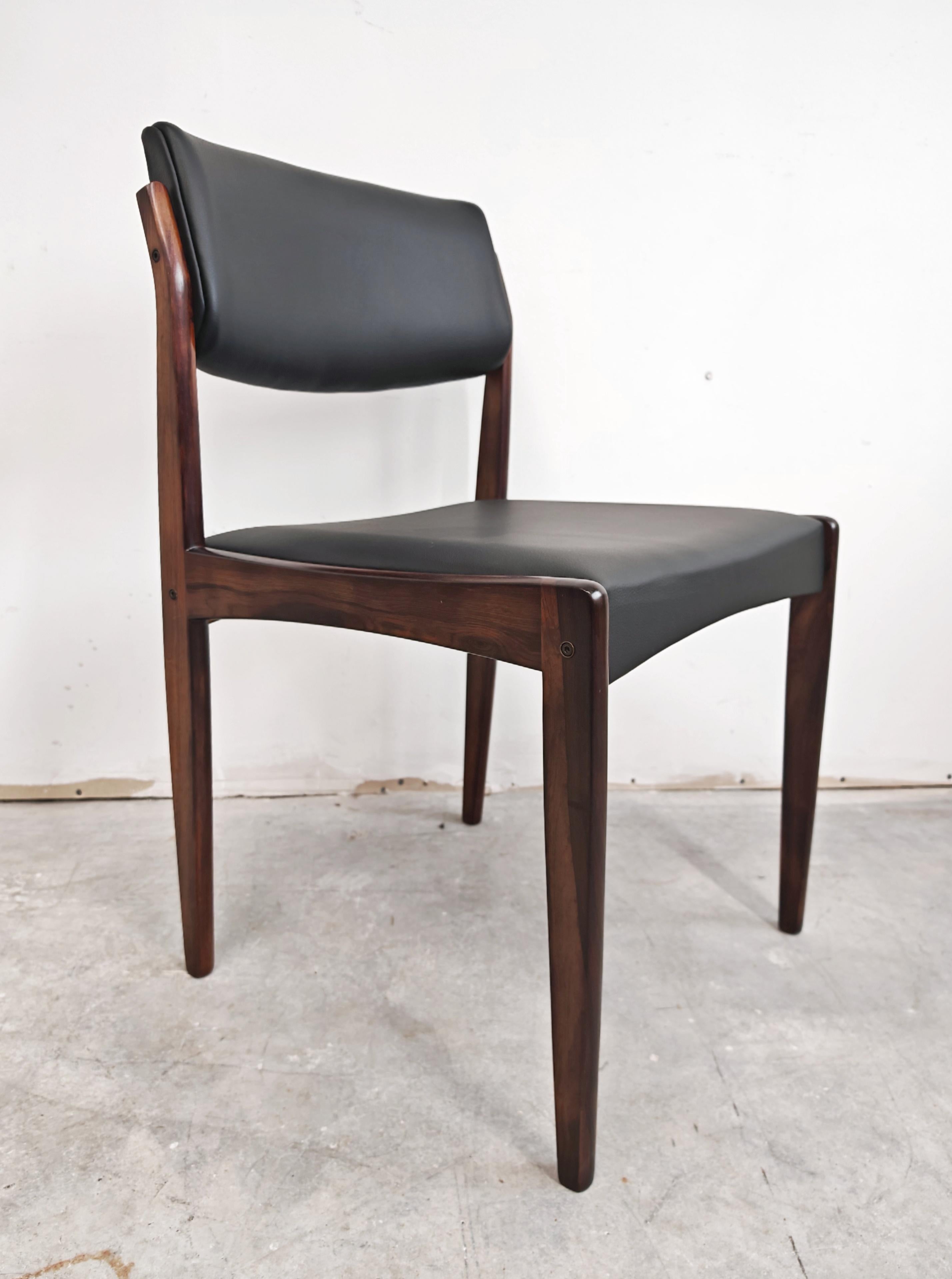 Juego de 6 sillas de comedor Mid Century Modern en palisandro y cuero by Bramin en venta 4
