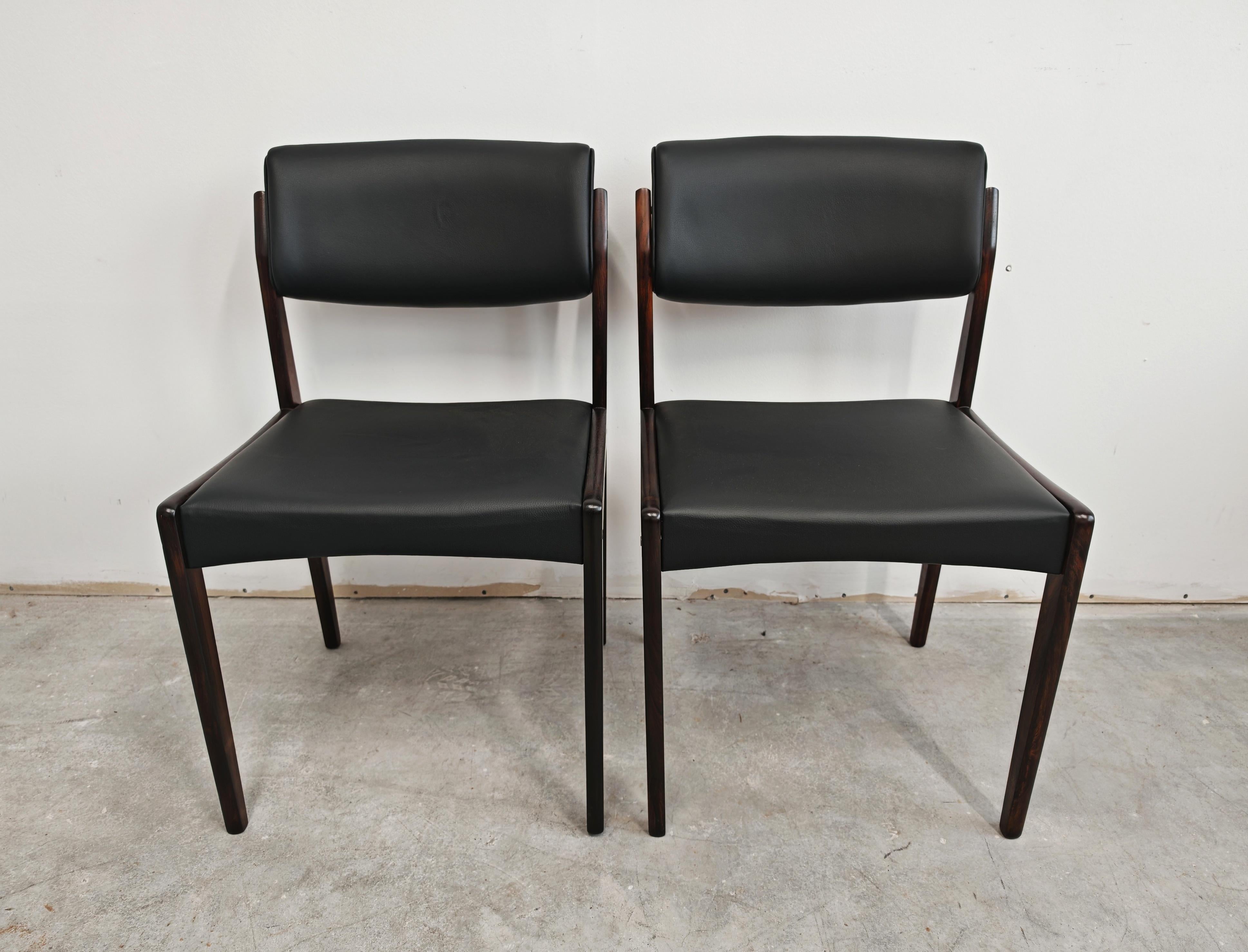 Juego de 6 sillas de comedor Mid Century Modern en palisandro y cuero by Bramin Danés en venta