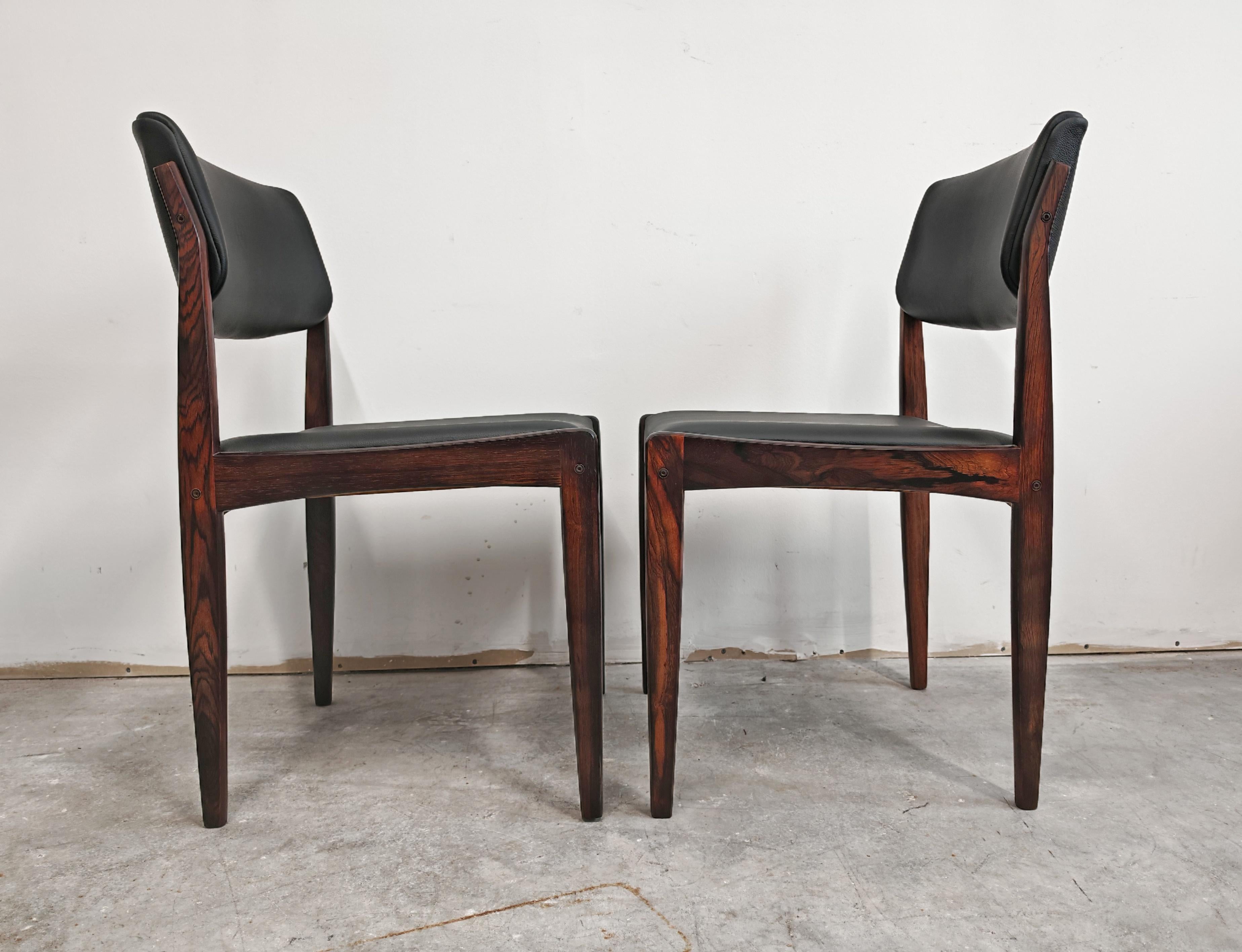 Juego de 6 sillas de comedor Mid Century Modern en palisandro y cuero by Bramin en Excelente estado para la venta en Beograd, RS