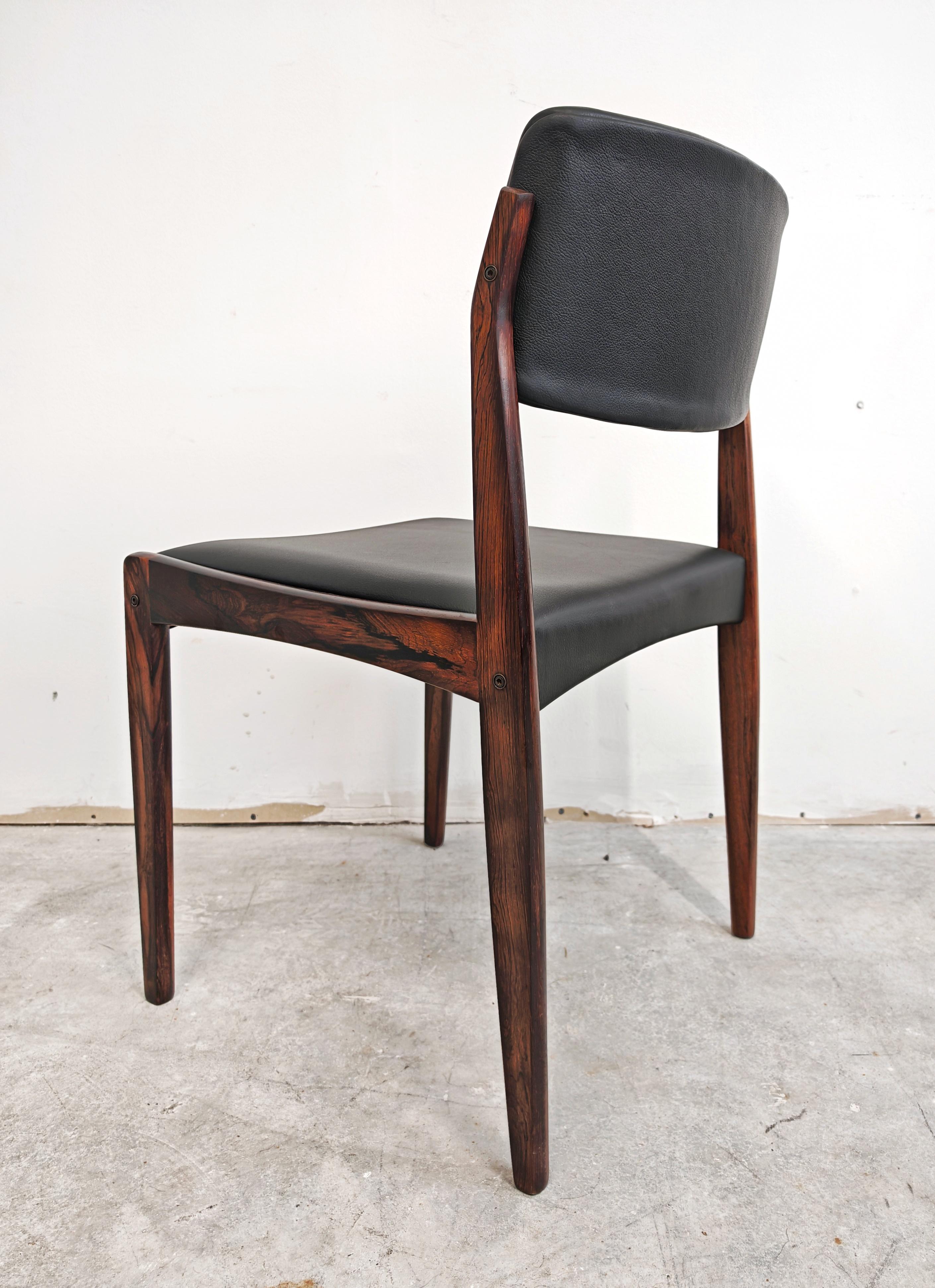 Juego de 6 sillas de comedor Mid Century Modern en palisandro y cuero by Bramin en venta 1