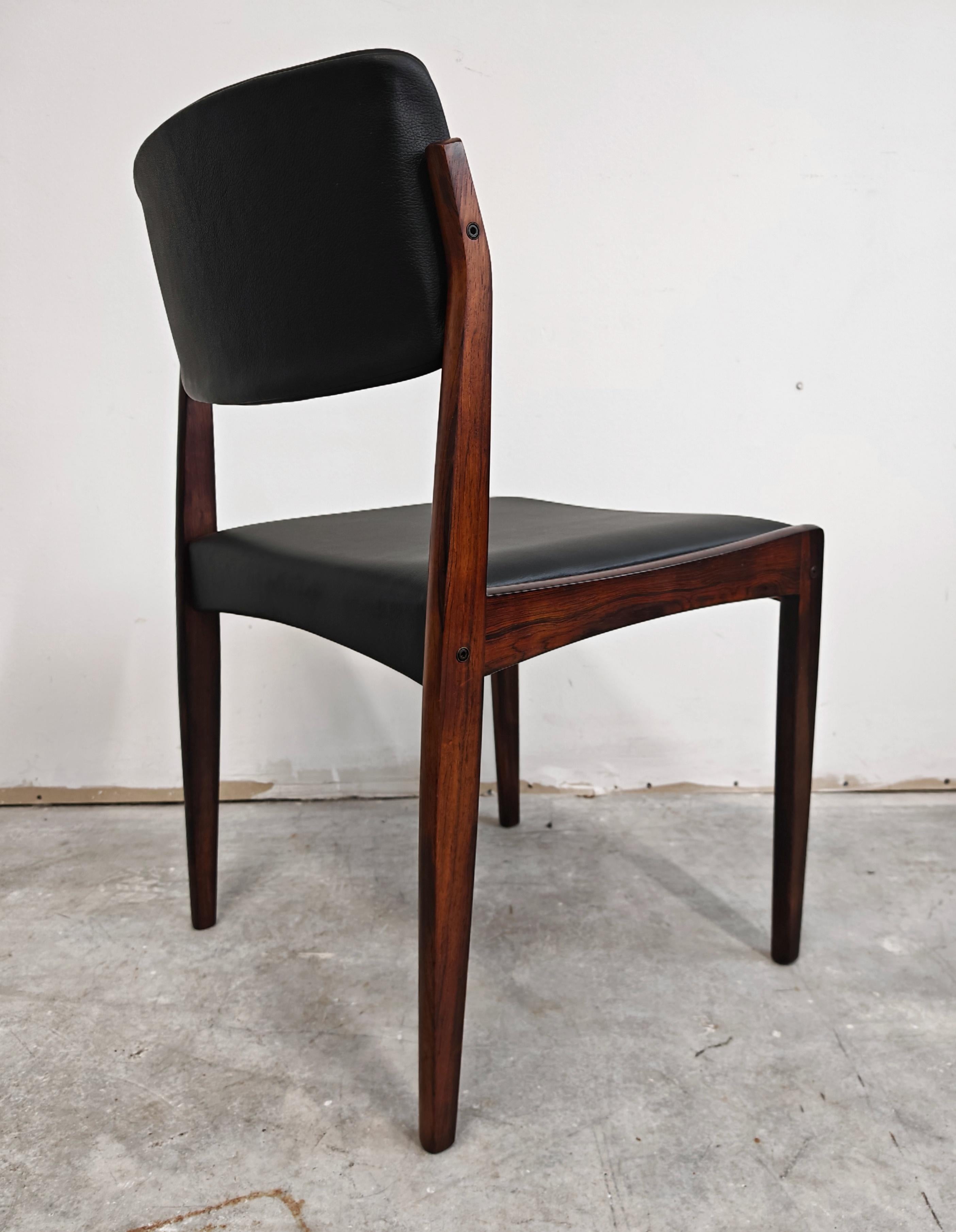 Juego de 6 sillas de comedor Mid Century Modern en palisandro y cuero by Bramin en venta 2