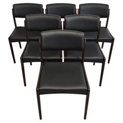 Set of 6 Mid Century Modern Dining Chairs in rosewood and leather by Bramin