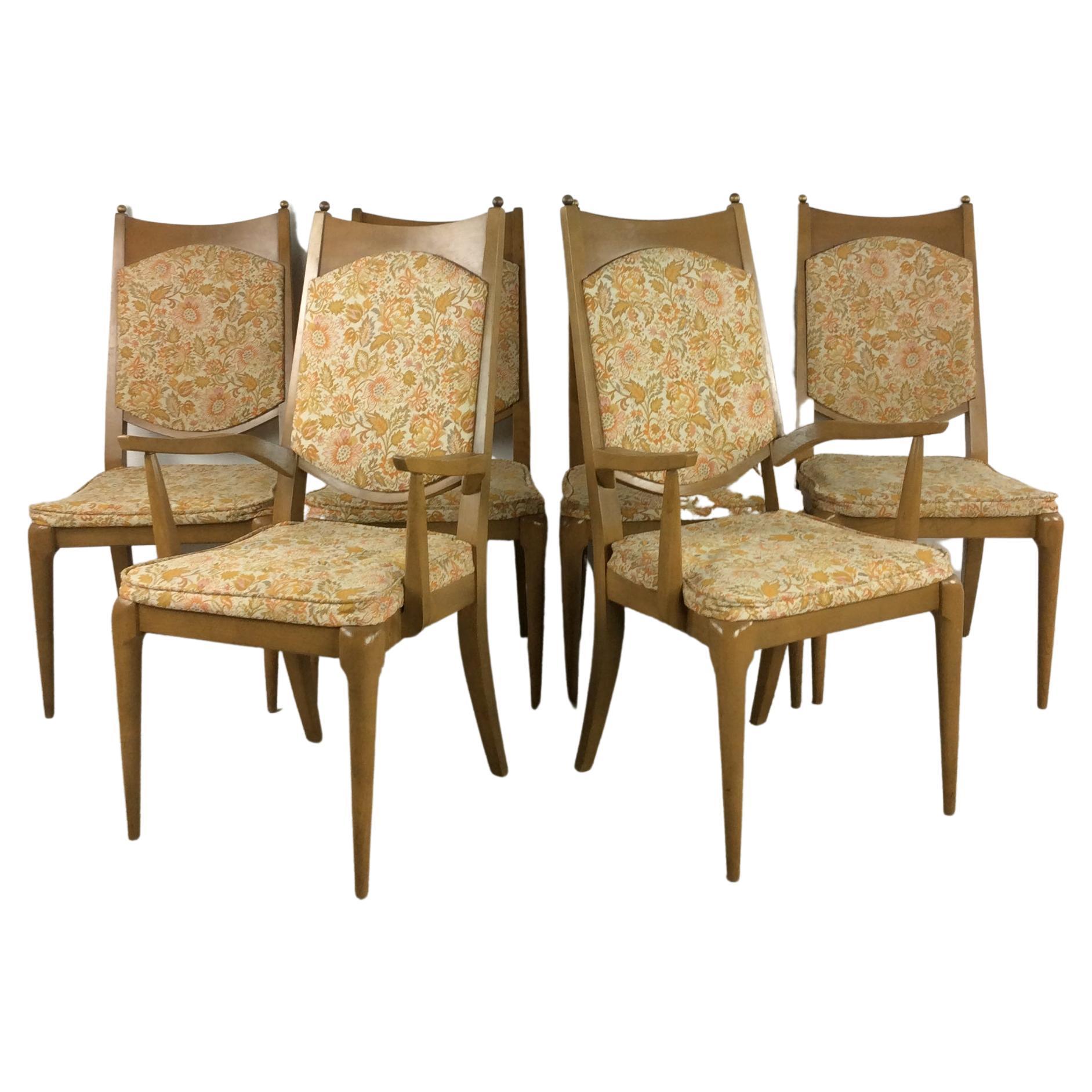 Juego de 6 sillas de comedor modernas de mediados de siglo con tapicería vintage
