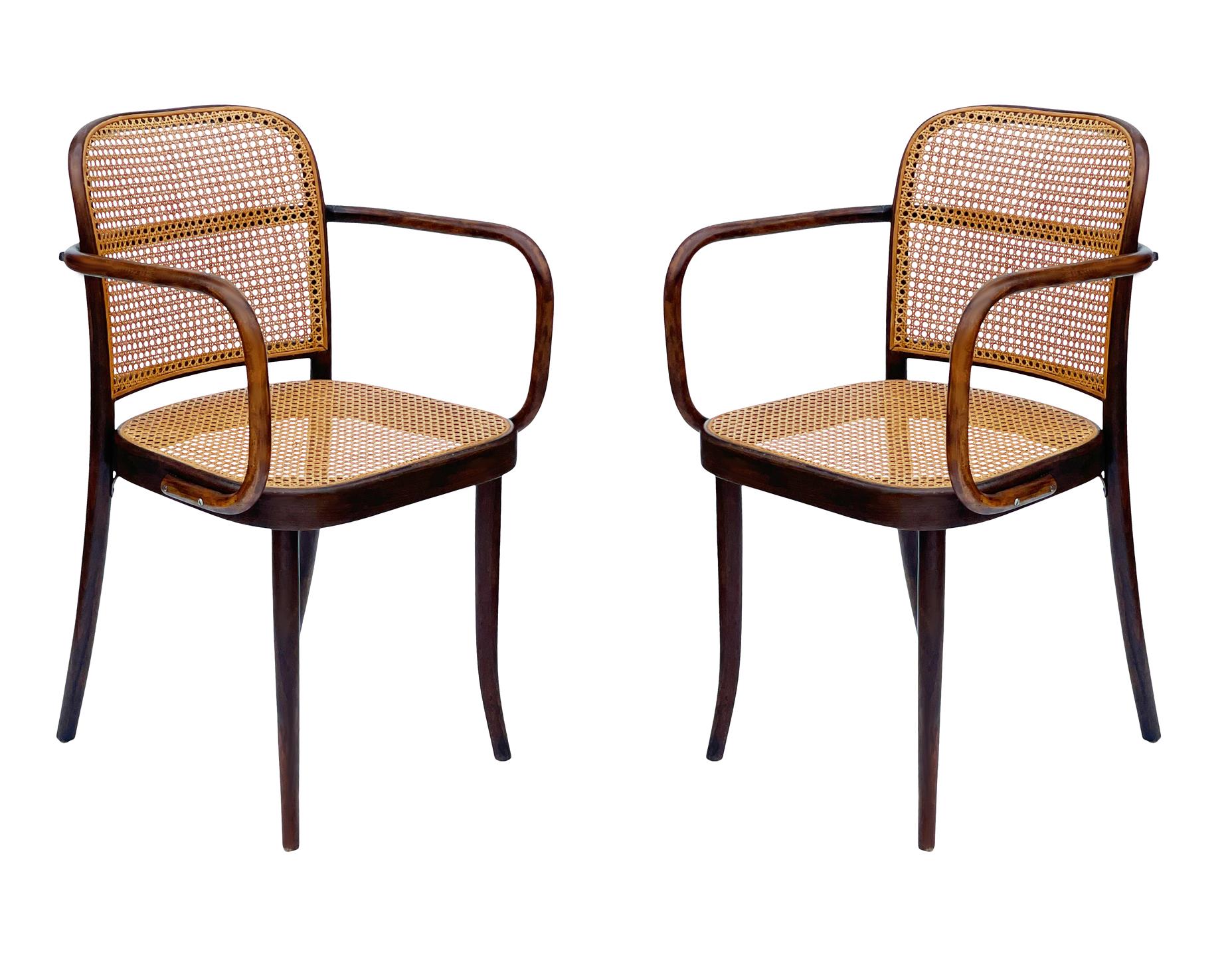 Set of 6 Mid-Century Modern Dining Prague Chairs by Josef Hoffmann Cane & Wood In Good Condition In Philadelphia, PA