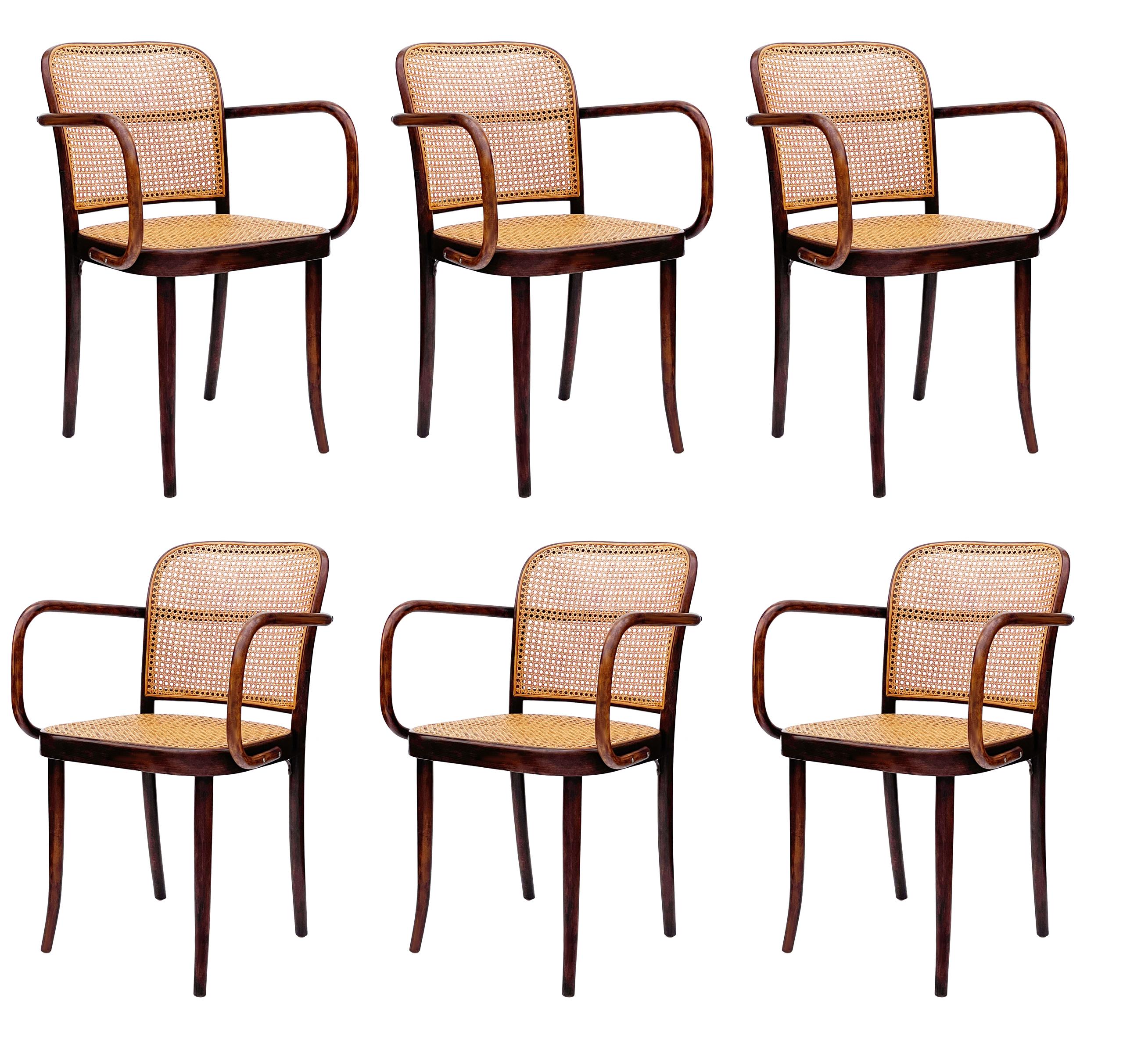 Set of 6 Mid-Century Modern Dining Prague Chairs by Josef Hoffmann Cane & Wood 1
