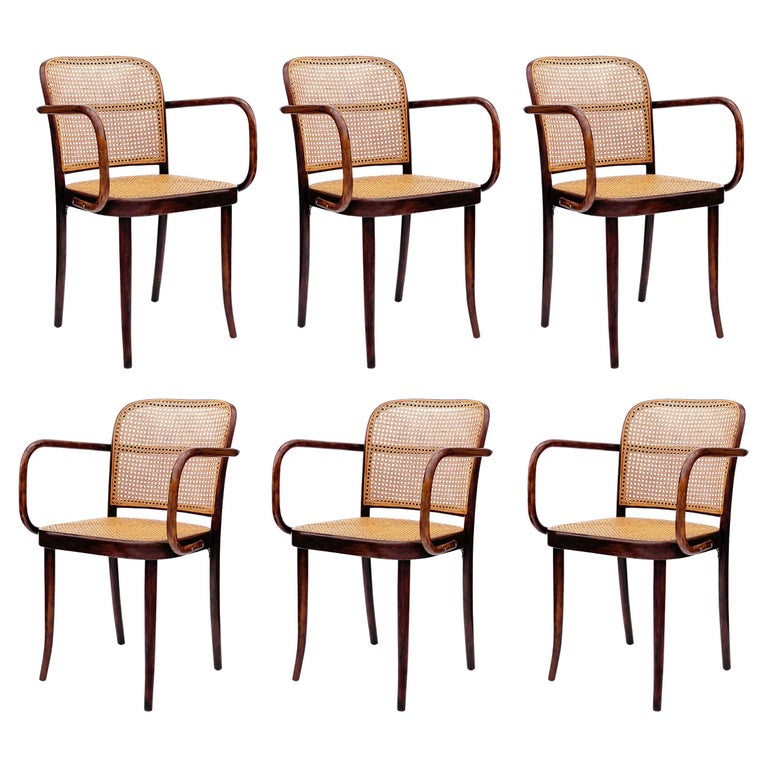 Set of 6 Mid-Century Modern Dining Prague Chairs by Josef Hoffmann Cane