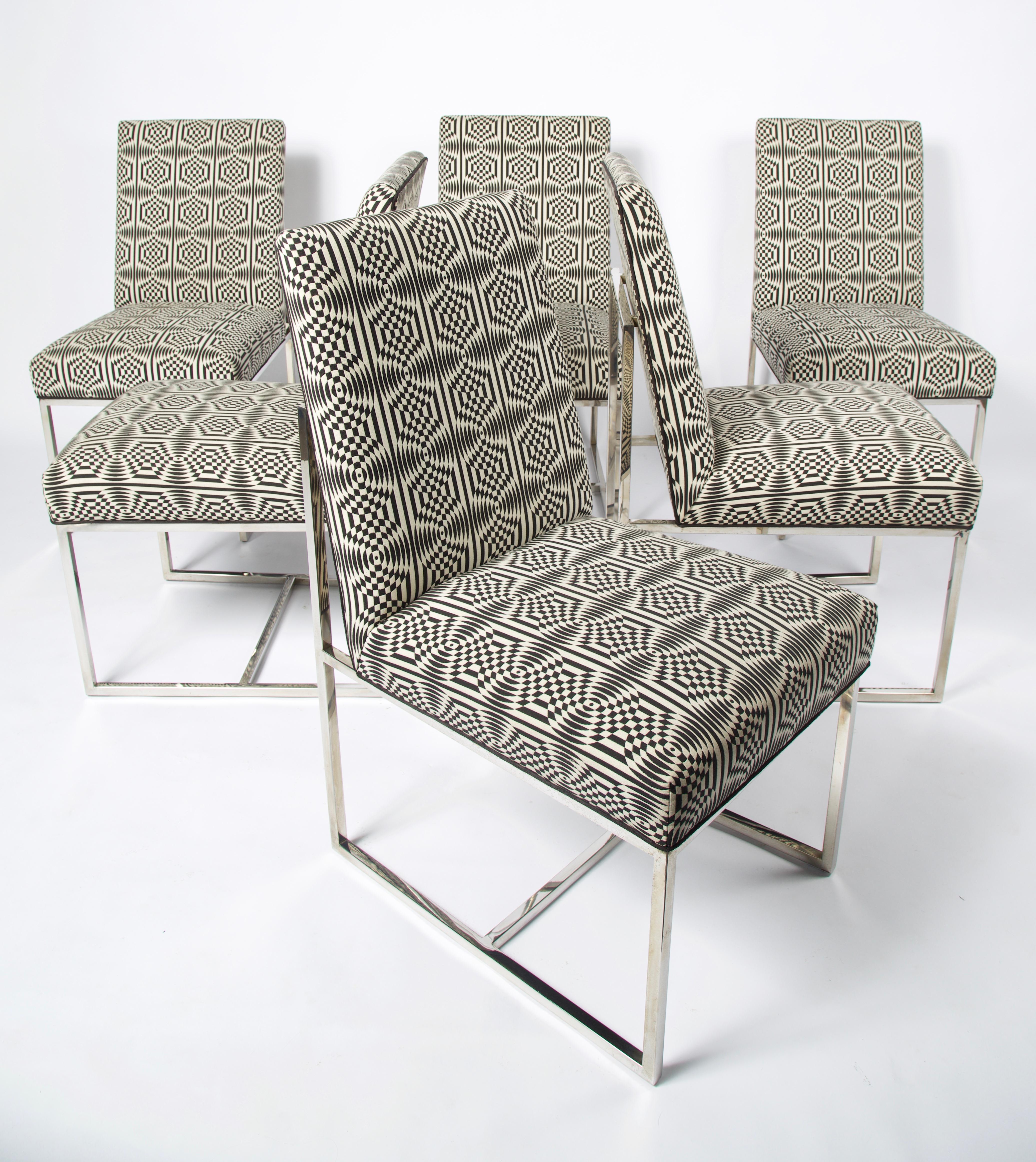 Polished Set of 6 Mid-Century Modern Dinning Chairs in The Manner of Milo Baughman