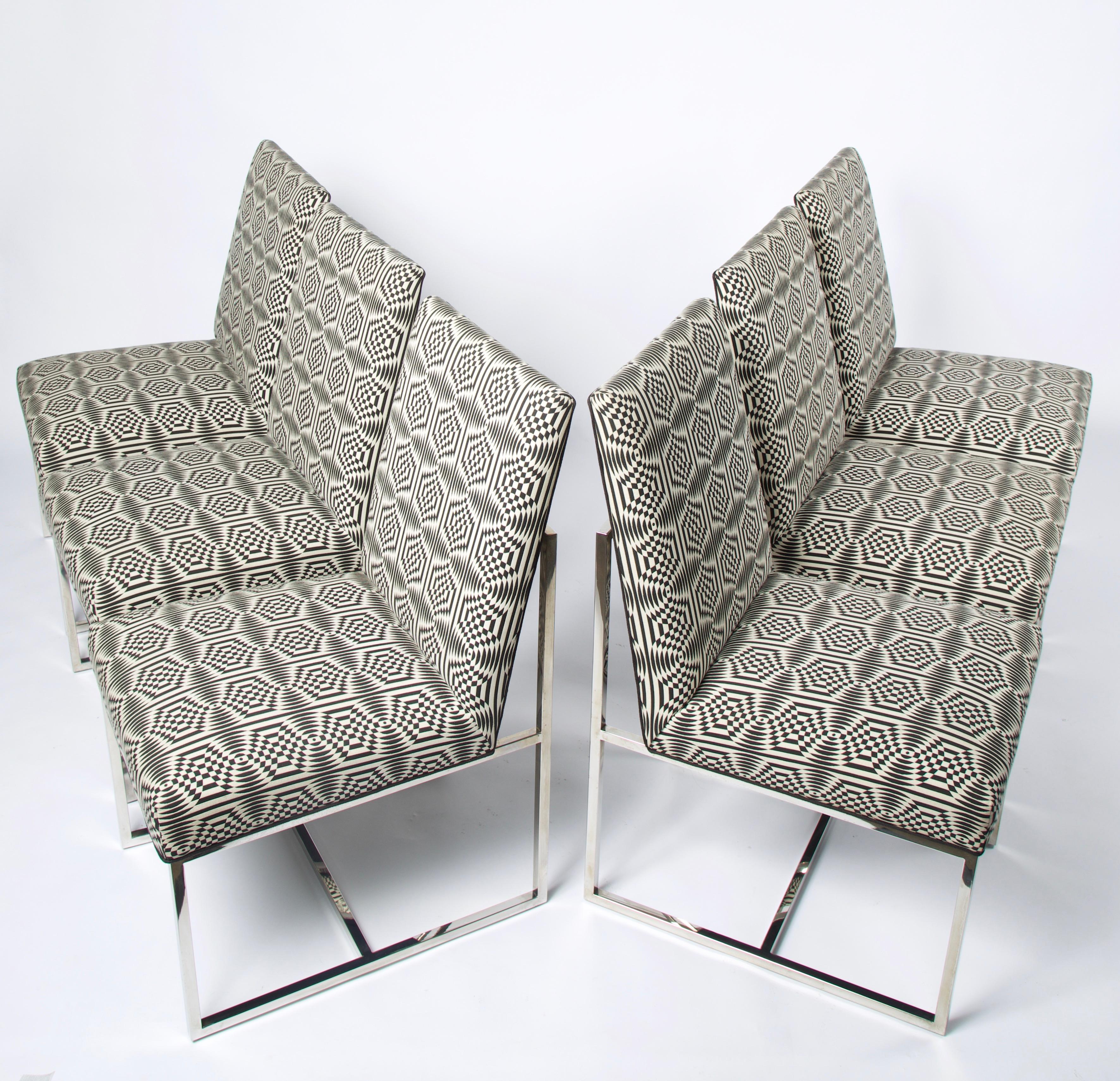 Chrome Set of 6 Mid-Century Modern Dinning Chairs in The Manner of Milo Baughman