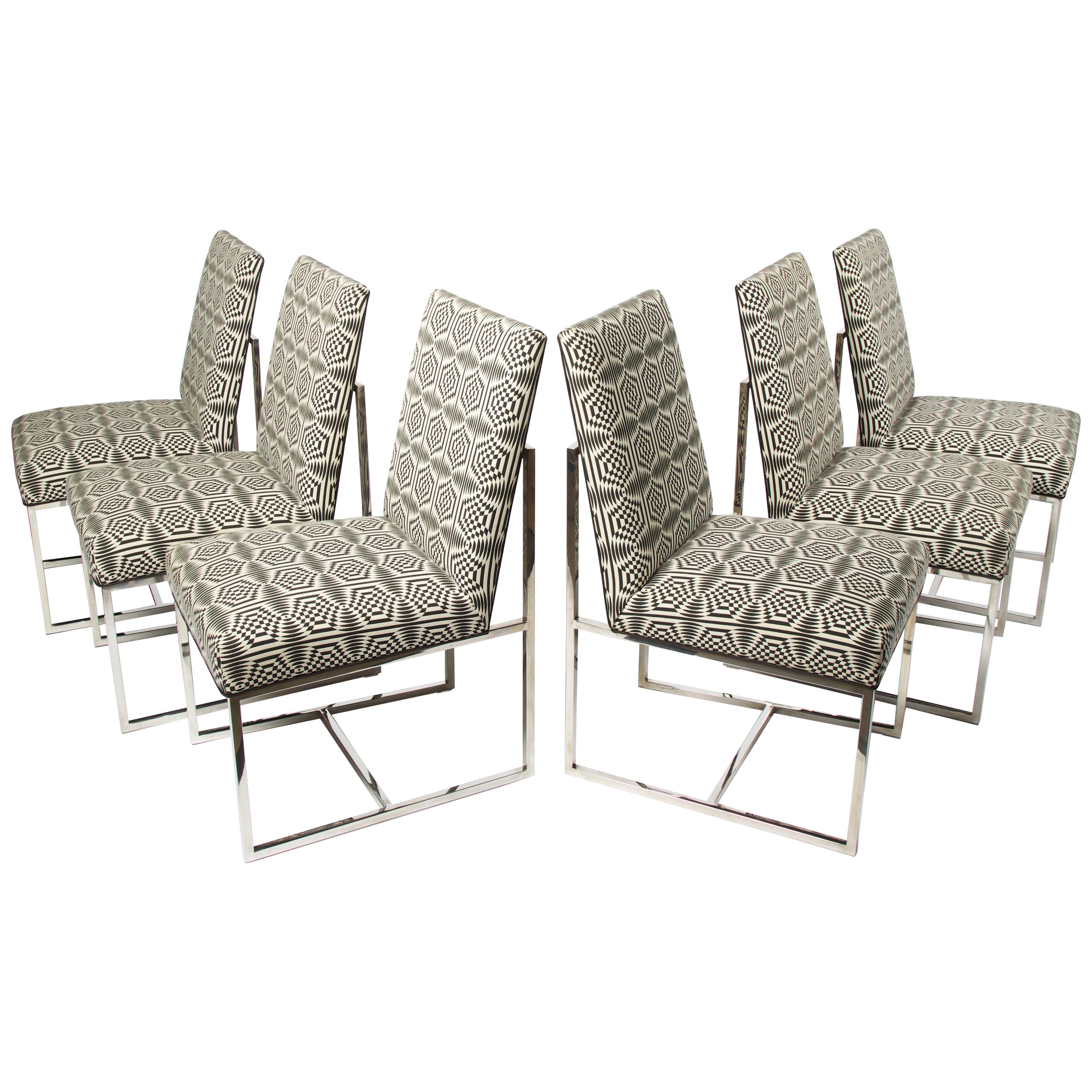 Set of 6 Mid-Century Modern Dinning Chairs in The Manner of Milo Baughman