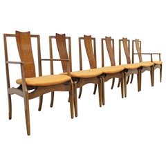Set of 6 Mid-Century Modern Floating Seat Sculpted Walnut Dining Chairs