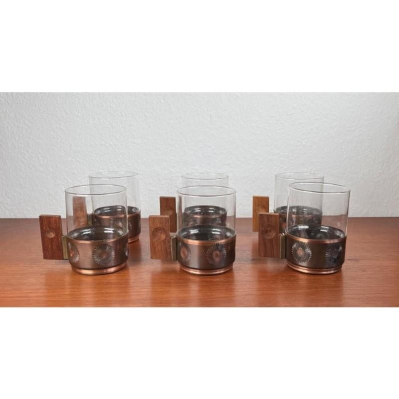 Juego de 6 Vasos de Té de Metal y Teca Alemanes Modernos de Mediados de Siglo, Años 60 en venta 4