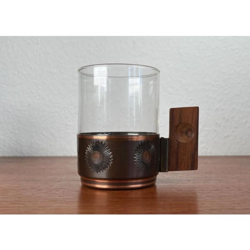 Juego de 6 Vasos de Té de Metal y Teca Alemanes Modernos de Mediados de Siglo, Años 60 en venta 5