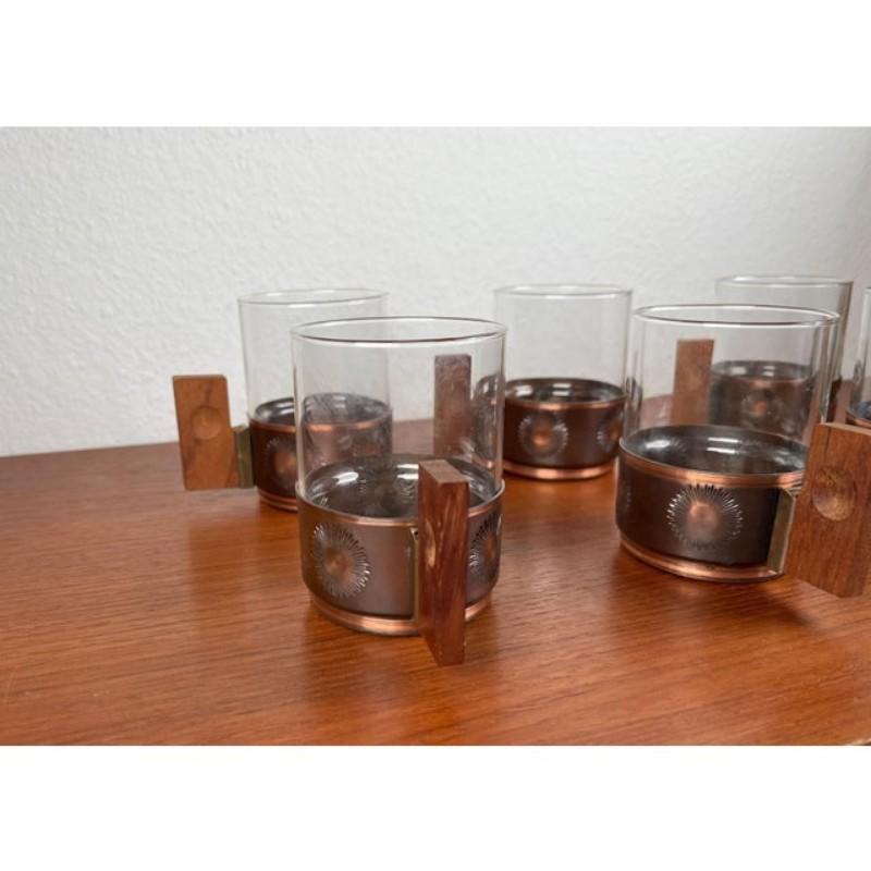 Juego de 6 Vasos de Té de Metal y Teca Alemanes Modernos de Mediados de Siglo, Años 60 en venta 8