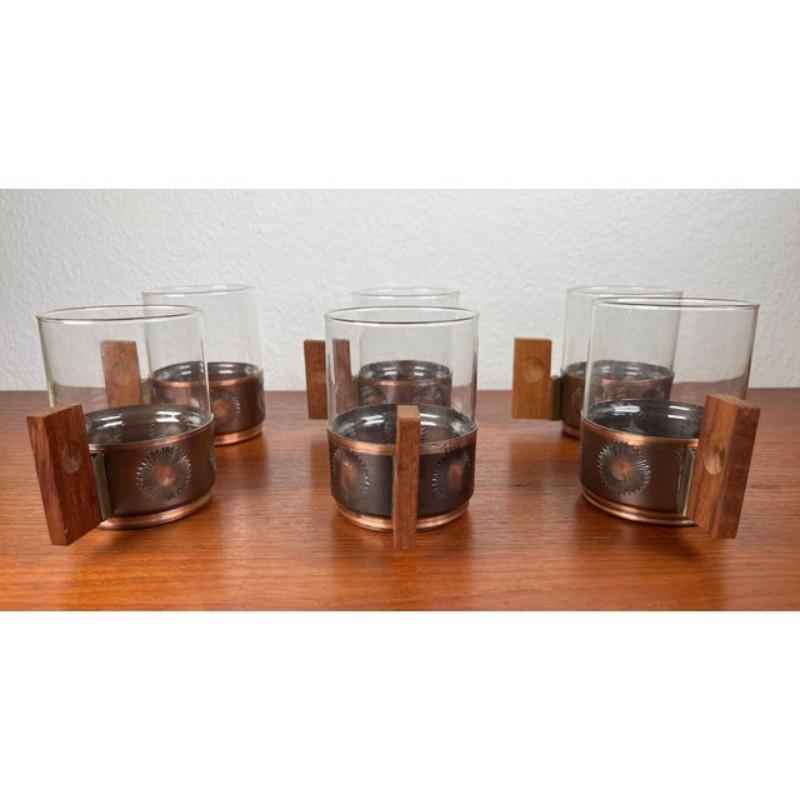Juego de 6 Vasos de Té de Metal y Teca Alemanes Modernos de Mediados de Siglo, Años 60 en venta 9