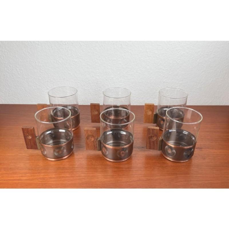 Juego de 6 Vasos de Té de Metal y Teca Alemanes Modernos de Mediados de Siglo, Años 60 en venta 10