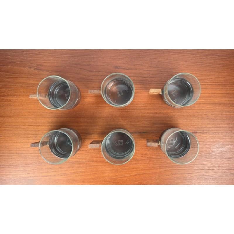 Juego de 6 Vasos de Té de Metal y Teca Alemanes Modernos de Mediados de Siglo, Años 60 Moderno de mediados de siglo en venta