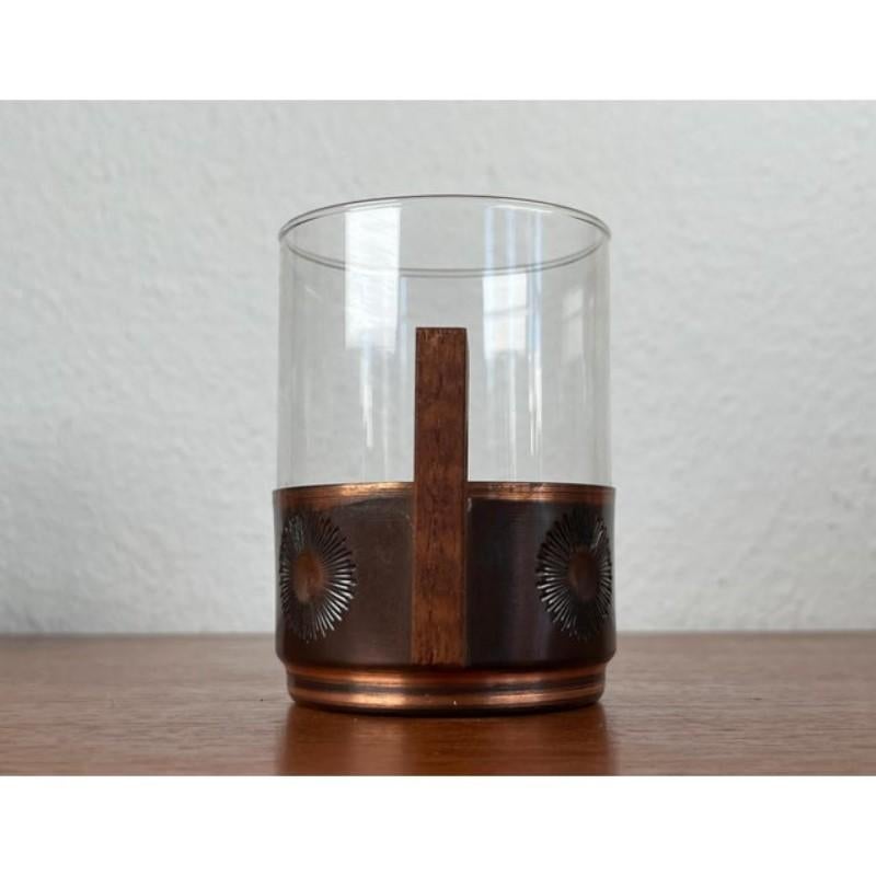 Juego de 6 Vasos de Té de Metal y Teca Alemanes Modernos de Mediados de Siglo, Años 60 Alemán en venta