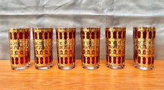 Set of 6 Mid-Century Modern Gold and Cranberry Red Highball Culver Glasses