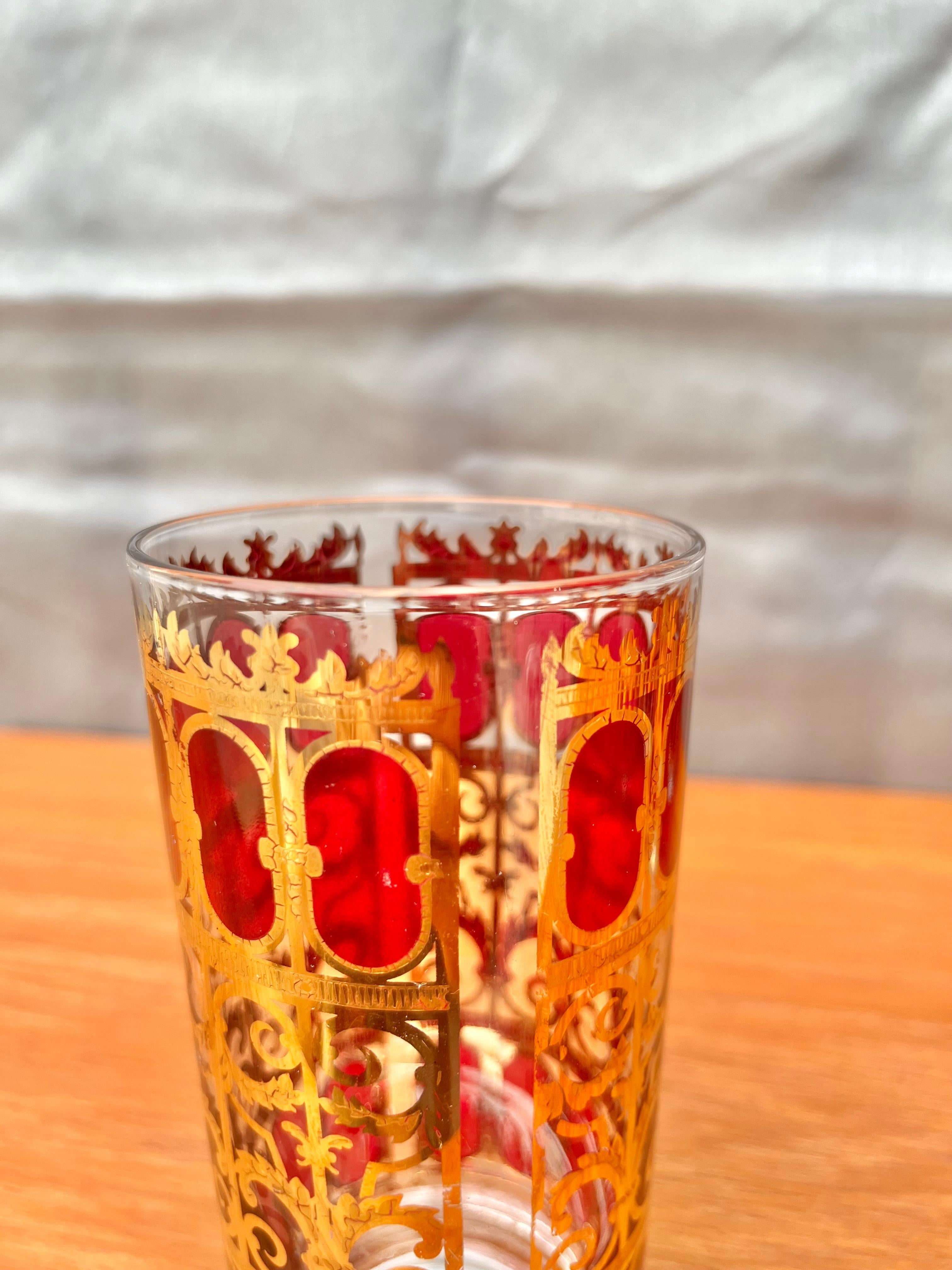 Set of 6 Mid-Century Modern Gold and Cranberry Red Highball Culver Glasses For Sale 4