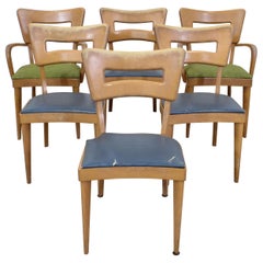 Vintage Set of 6 Mid-Century Modern Heywood Wakefield Champagne "Dogbone" Dining Chairs