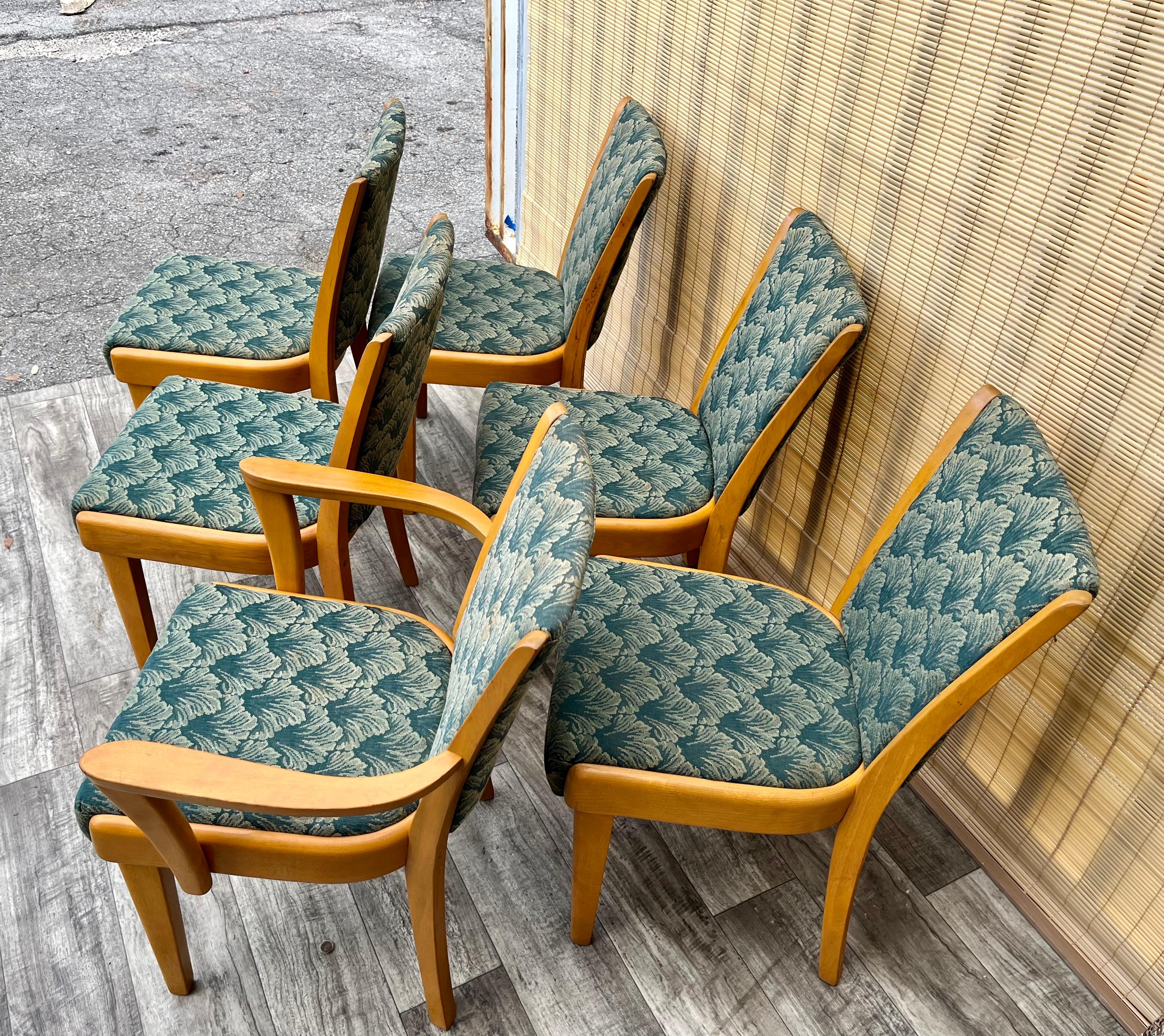 Satz von 6 modernen Heywood Wakefield-Esszimmerstühlen aus der Mitte des Jahrhunderts. Circa 1960er Jahre  (amerikanisch) im Angebot