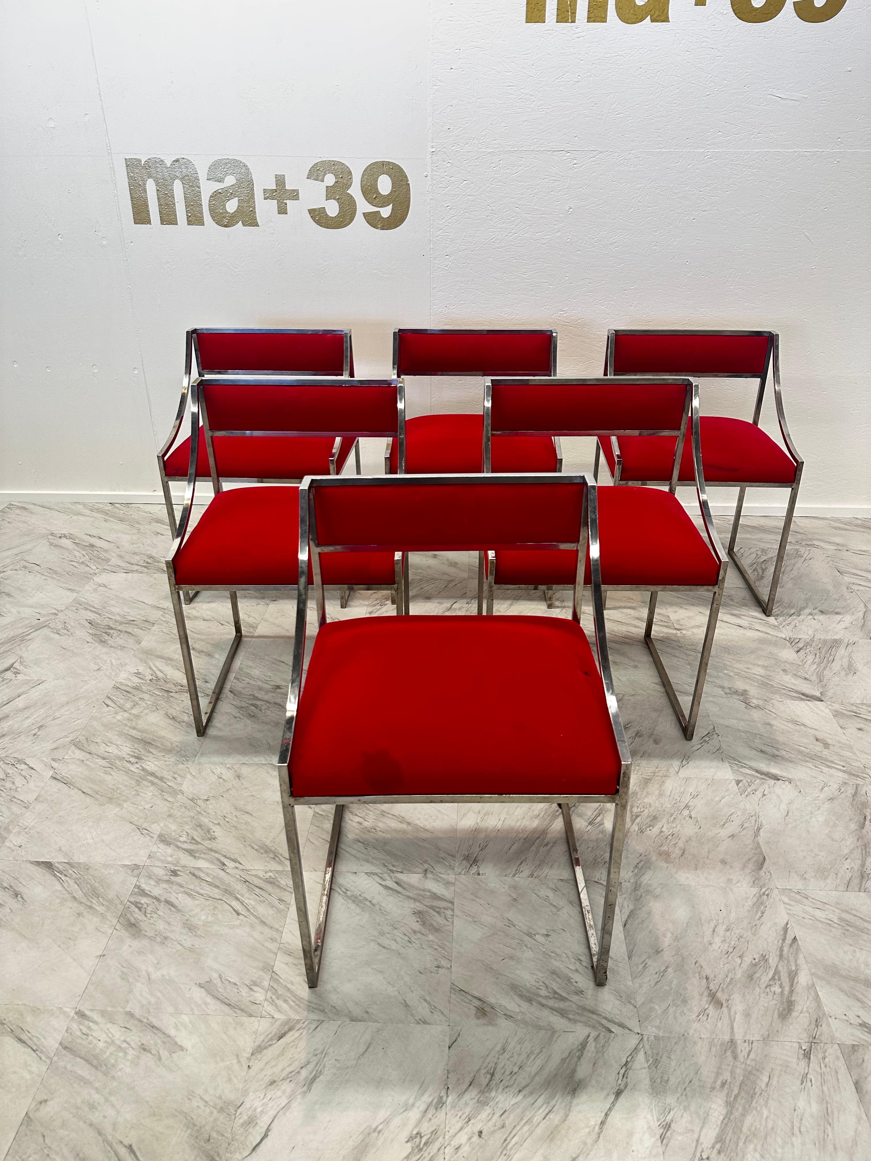 Mid-Century Modern Set of 6 Mid Century Modern Italian Dining Chairs by Romeo Rega 1980 For Sale
