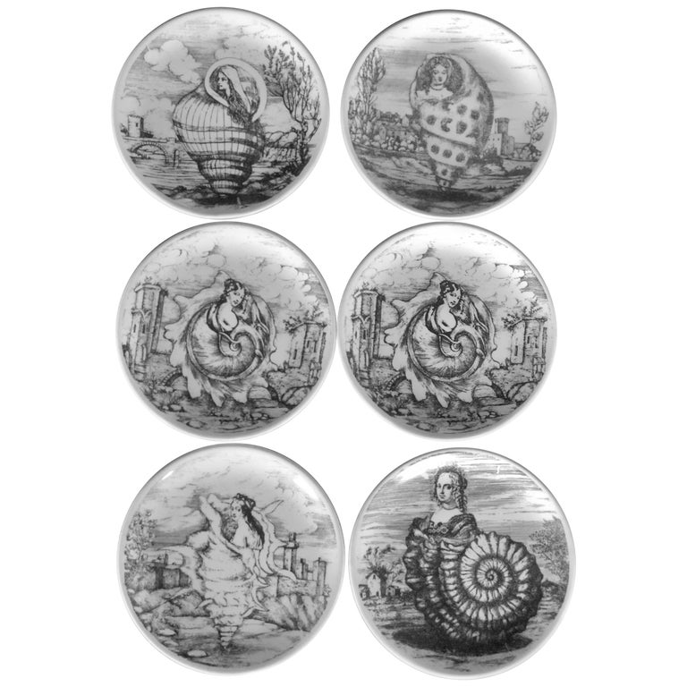 Set of 6 MidCentury Modern Italian Fornasetti "Le Oceanidi" Coasters