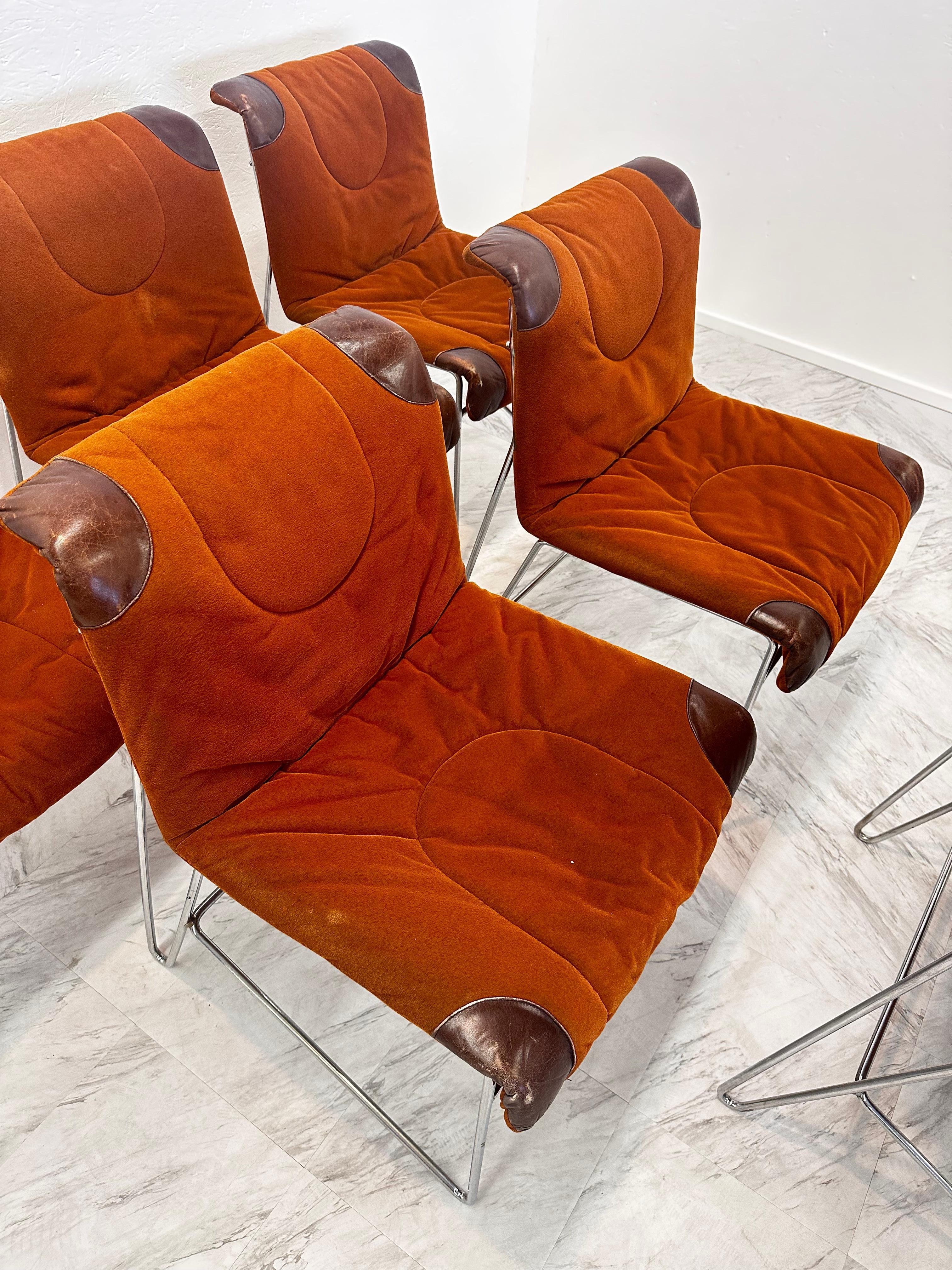 Set of 6 Mid-Century Modern Italian Orange Chairs by Guido Faleschini 1970s For Sale 1