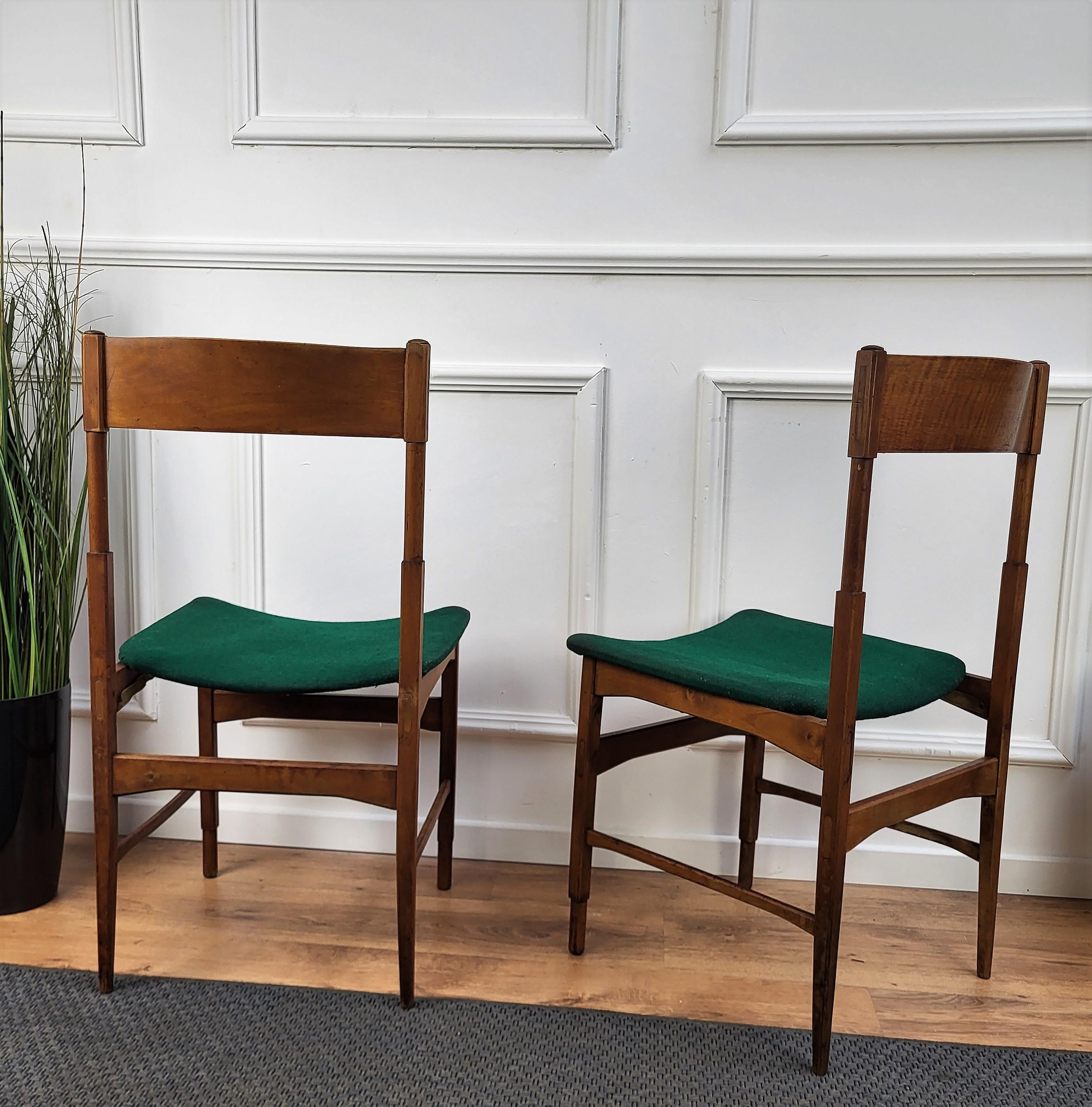 Set of 6 Mid-Century Modern Italian Walnut Wood Upholstered Dining Chairs For Sale 2
