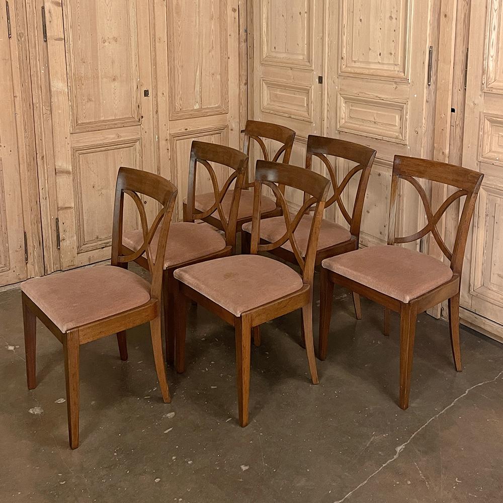 Hand-Crafted Set of 6 Mid-Century Modern Mahogany Dining Chairs by De Coene For Sale