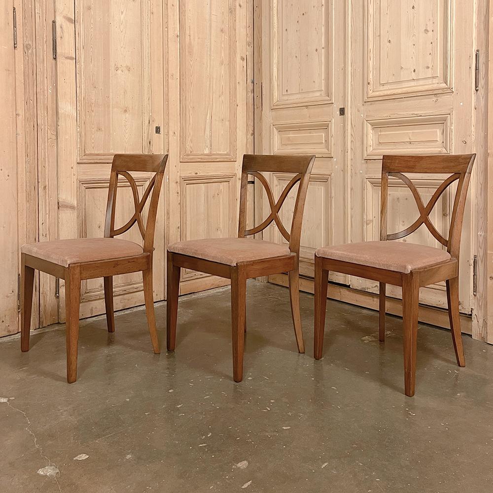 Faux Leather Set of 6 Mid-Century Modern Mahogany Dining Chairs by De Coene For Sale