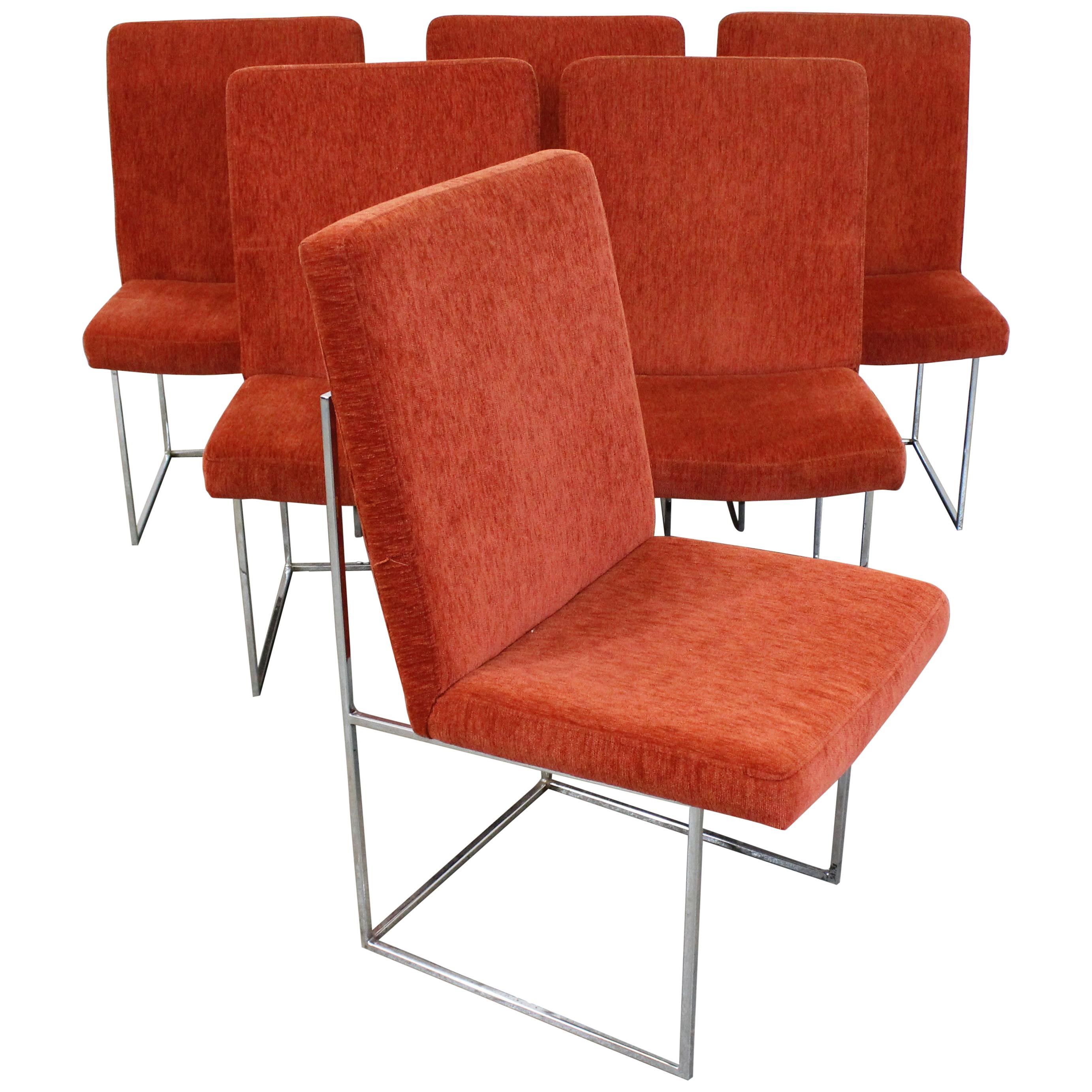 Set of 6 Mid-Century Modern Milo Baughman for Thayer Coggin Chrome Dining Chairs